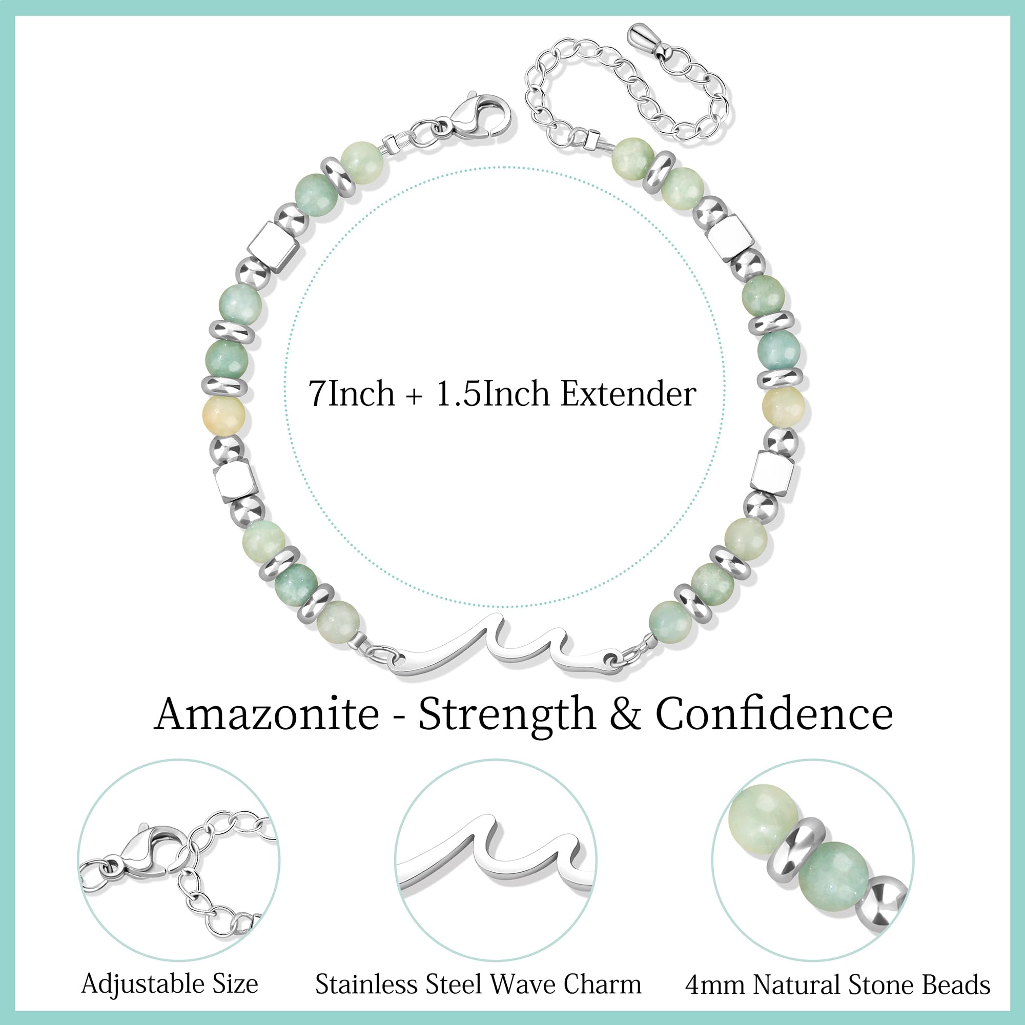 JoycuFF Best Friend Birthday Gifts for Women, Mothers Day Friendship Bestie Gifts for Women, Christmas Valentines Day Ideas Present Amazonite Wave Bracelet