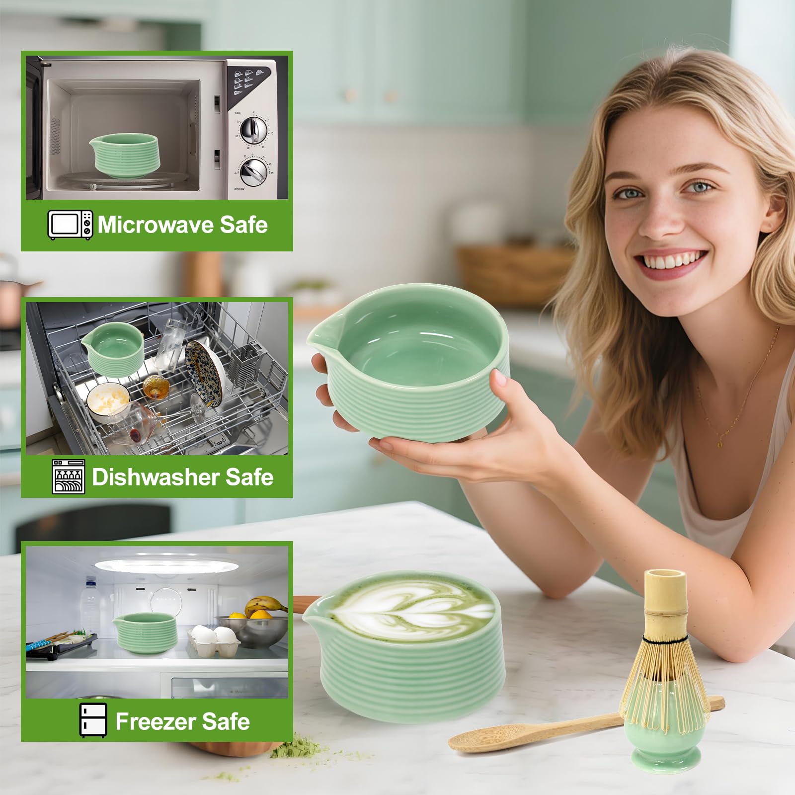 Matcha Whisk Set, 6 Pcs Matcha Set Includes Matcha Bowl with Spout, Matcha Whisk (Chasen), Matcha Whisk Holder, Sifter, Bamboo Spoon & Scoop - Complete Matcha Tea Ceremony Kit, Gift for Matcha Lovers