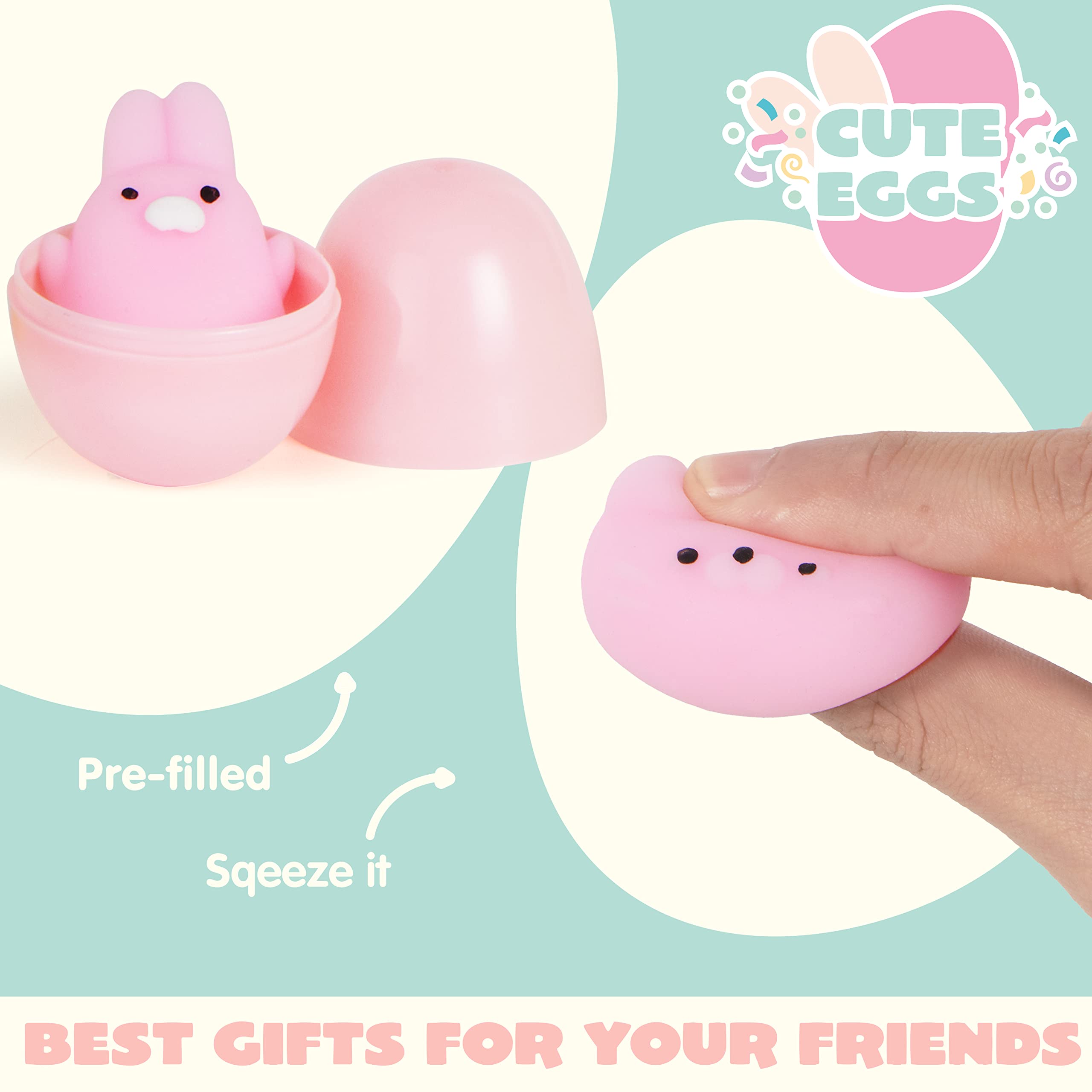 JOYIN 24 Pcs Easter Prefilled Eggs with Mochi Squishy Toys, Animal Stress Reliever Squishy Toy for Easter Theme Egg Hunt, Kids Party Favor, Basket Stuffers Filler, Classroom Prize Supplies