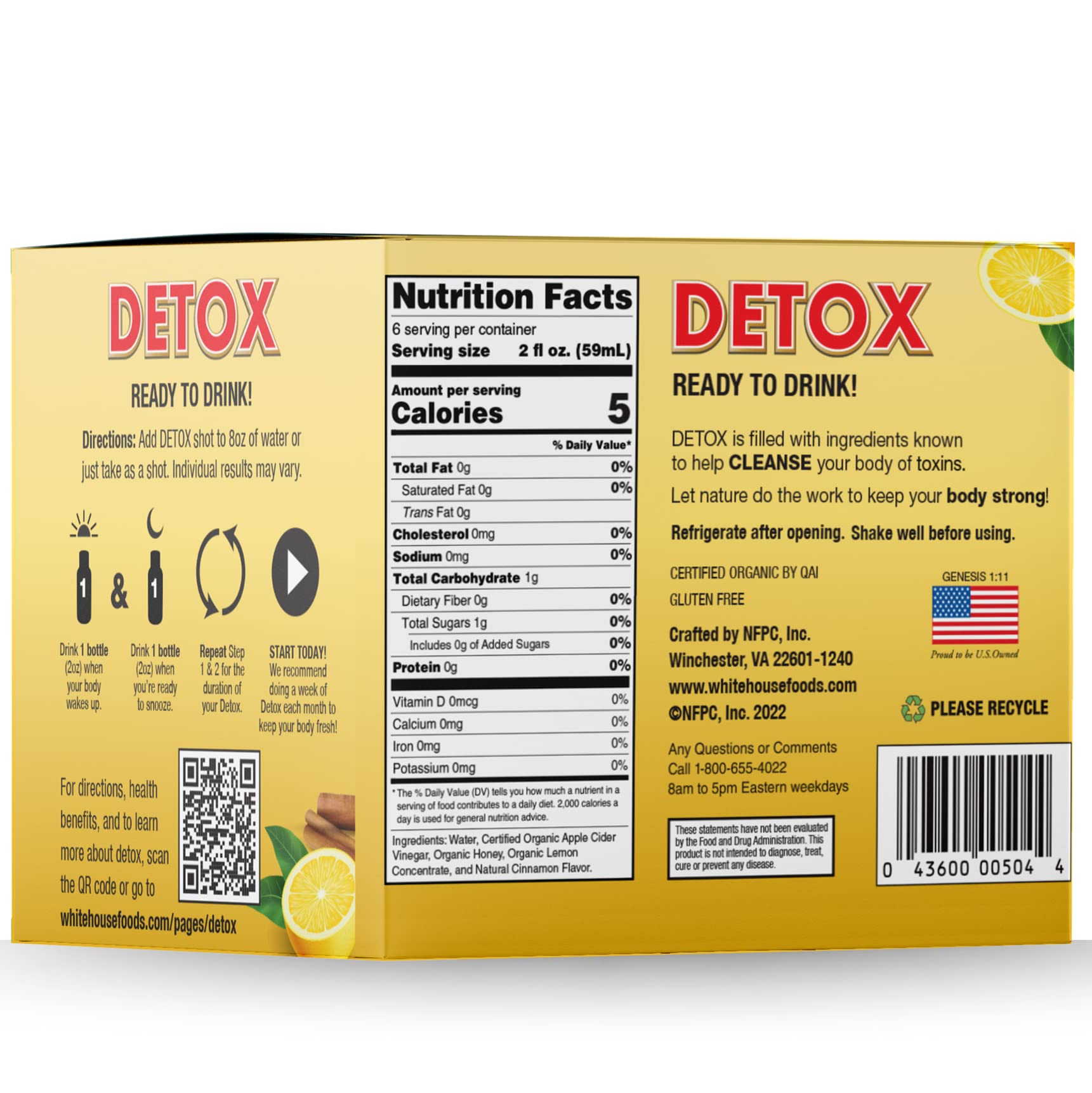 White House Detox Apple Cider Vinegar Shots, Raw Unfiltered, On the Go (Detox, Pack of 24)