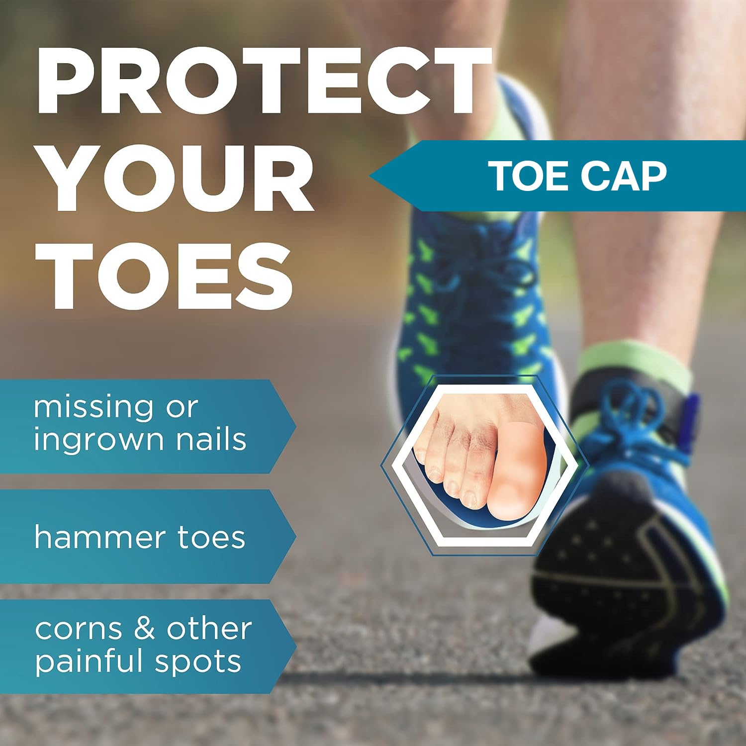 Gel Silicone Heel Cups/Pads - 2 Pack, Size L, Heel Lifts for Achilles Tendonitis, Soft Gel Toe Cap - 6 Big Toe Protectors for Women & Men