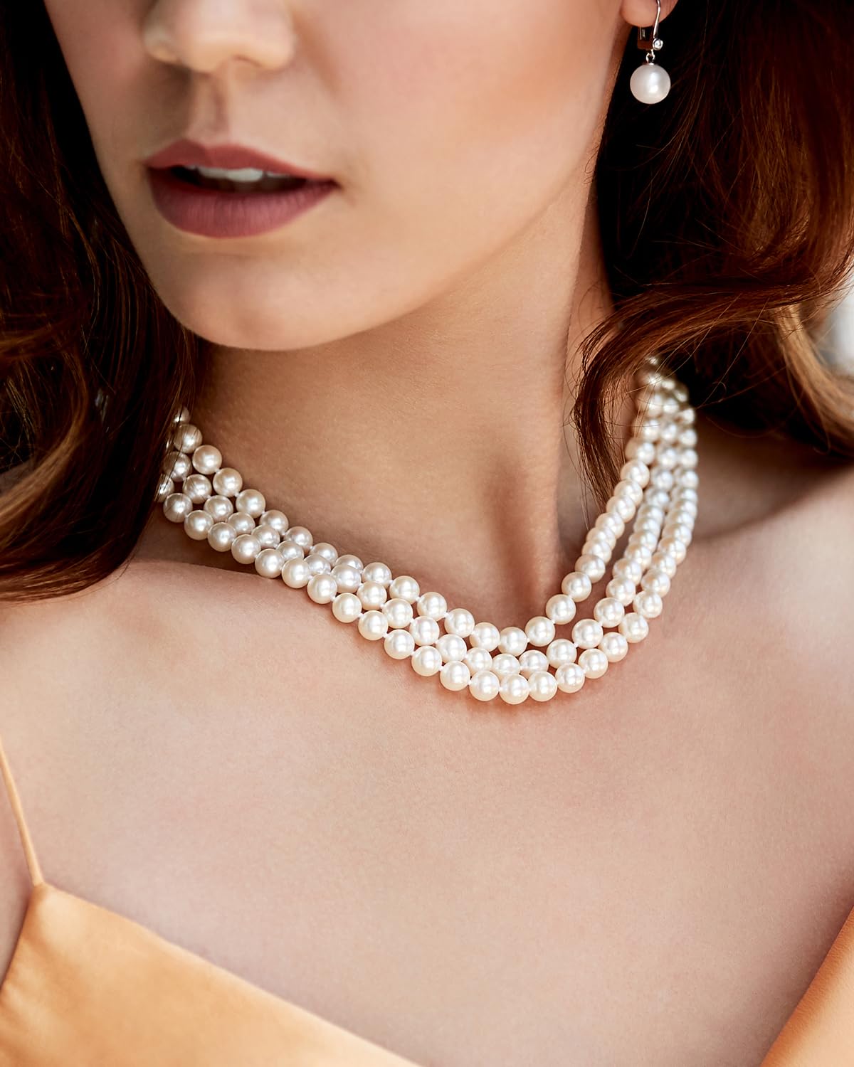 The Pearl Source White Freshwater Triple Strand Pearl Necklace for Women - 6.0-6.5mm 18-19-20" Matinee Length AAAA Quality with Sterling Silver