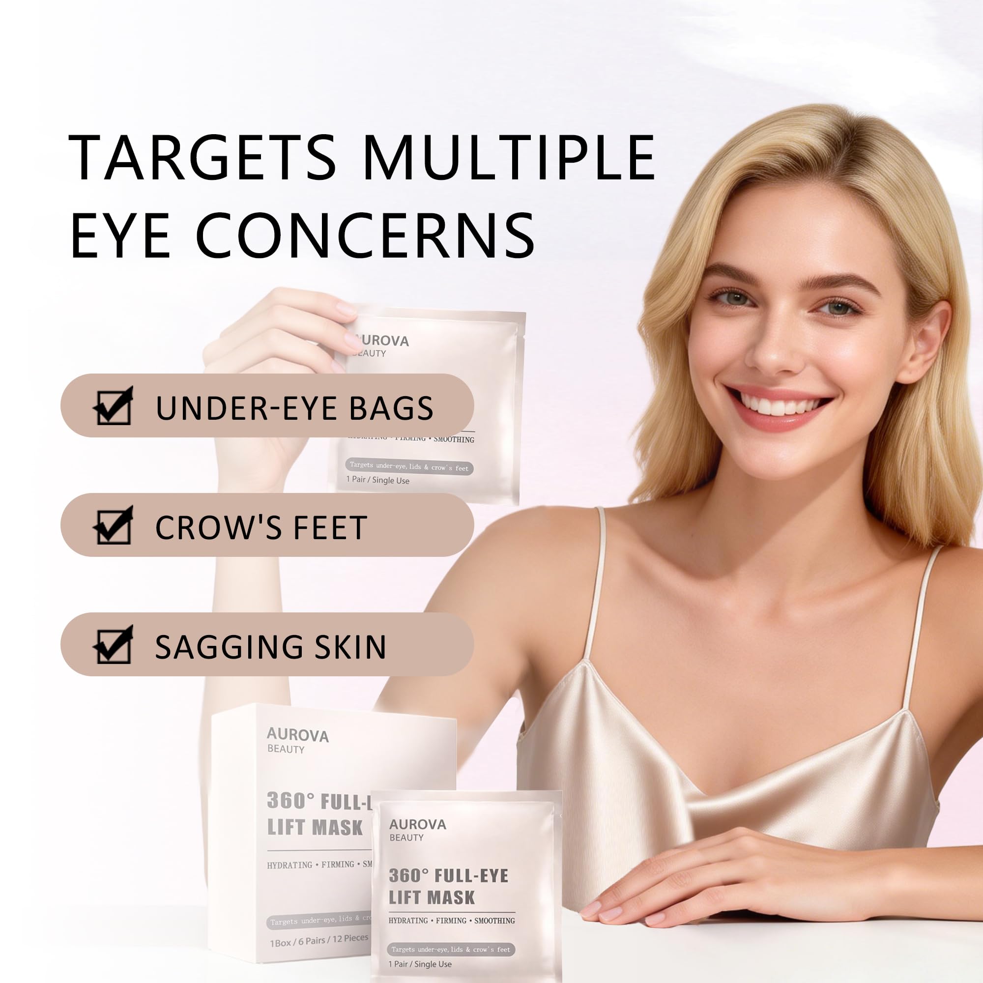 Aurova Beauty Eye Mask, Eye Mask with Bio-Collagen Peptide Complex & Vitamin C (1Set/12 Patch)