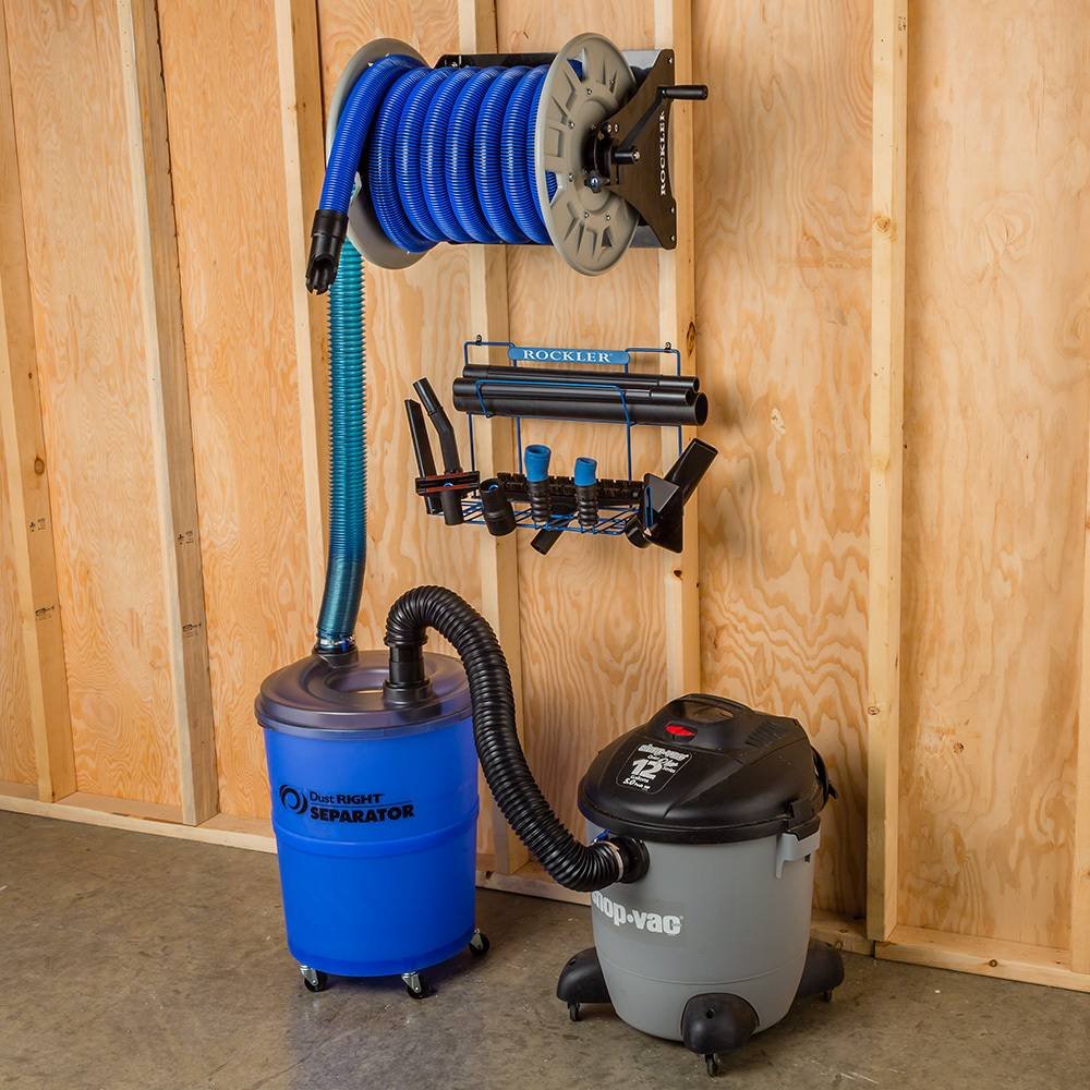 Dust Right Shop Vacuum Hose Reel - Holds 40' of 1-1/2'' Vacuum Hose Extension Reel w/Steel Frame - Adjustable Tension Knob, Wall Mount Vacuum Hose Reel - Easy Installation Dust Collector Accessories