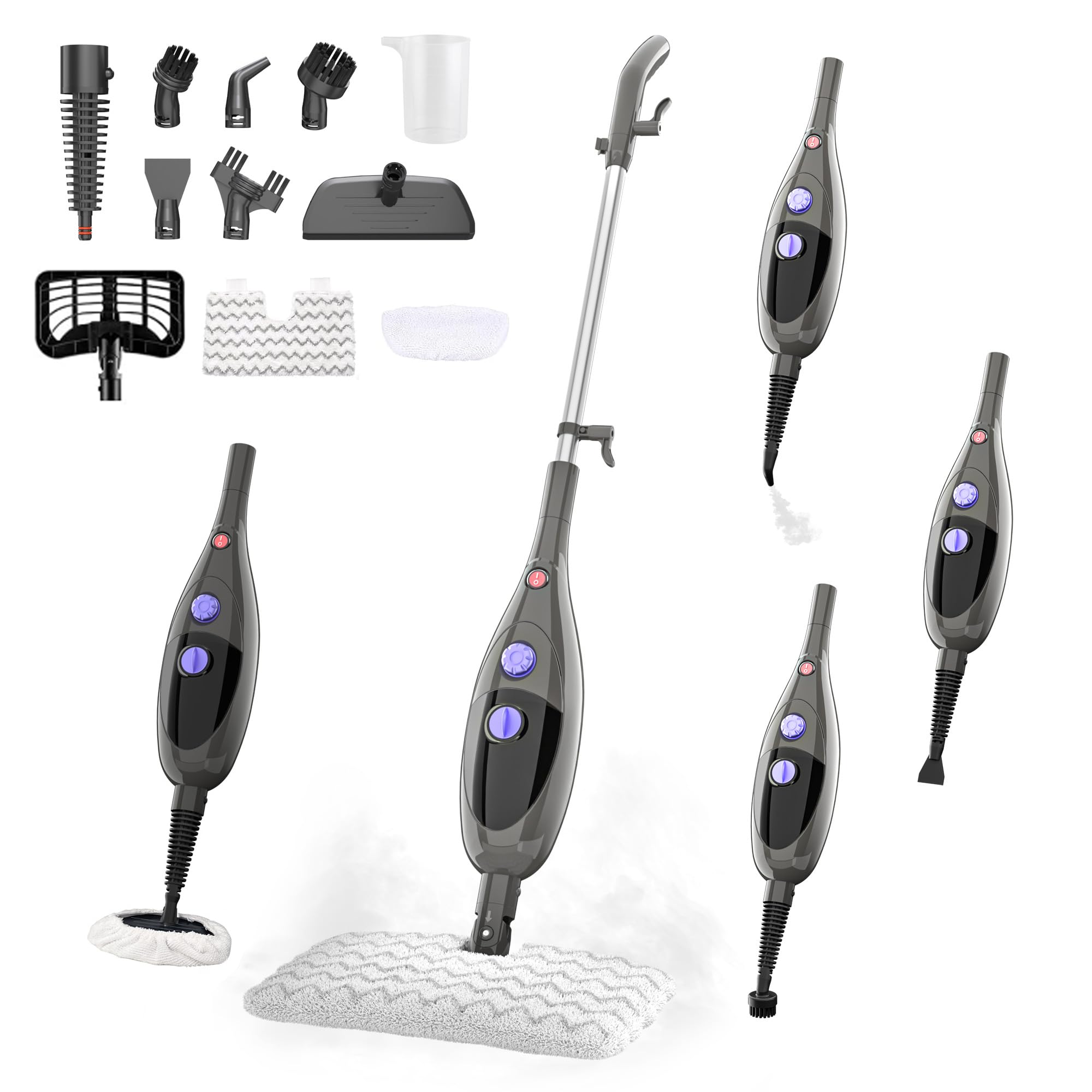 Steam Mop, 12-in-1 Detachable Handheld Steam Cleaner, 15s Fast Heat-Up Floor Steamer for Hardwood Floors, Tile, Carpet, Clothes, Windows & Furniture, Lightweight Design,Two-Sided Adjustable Mop Head