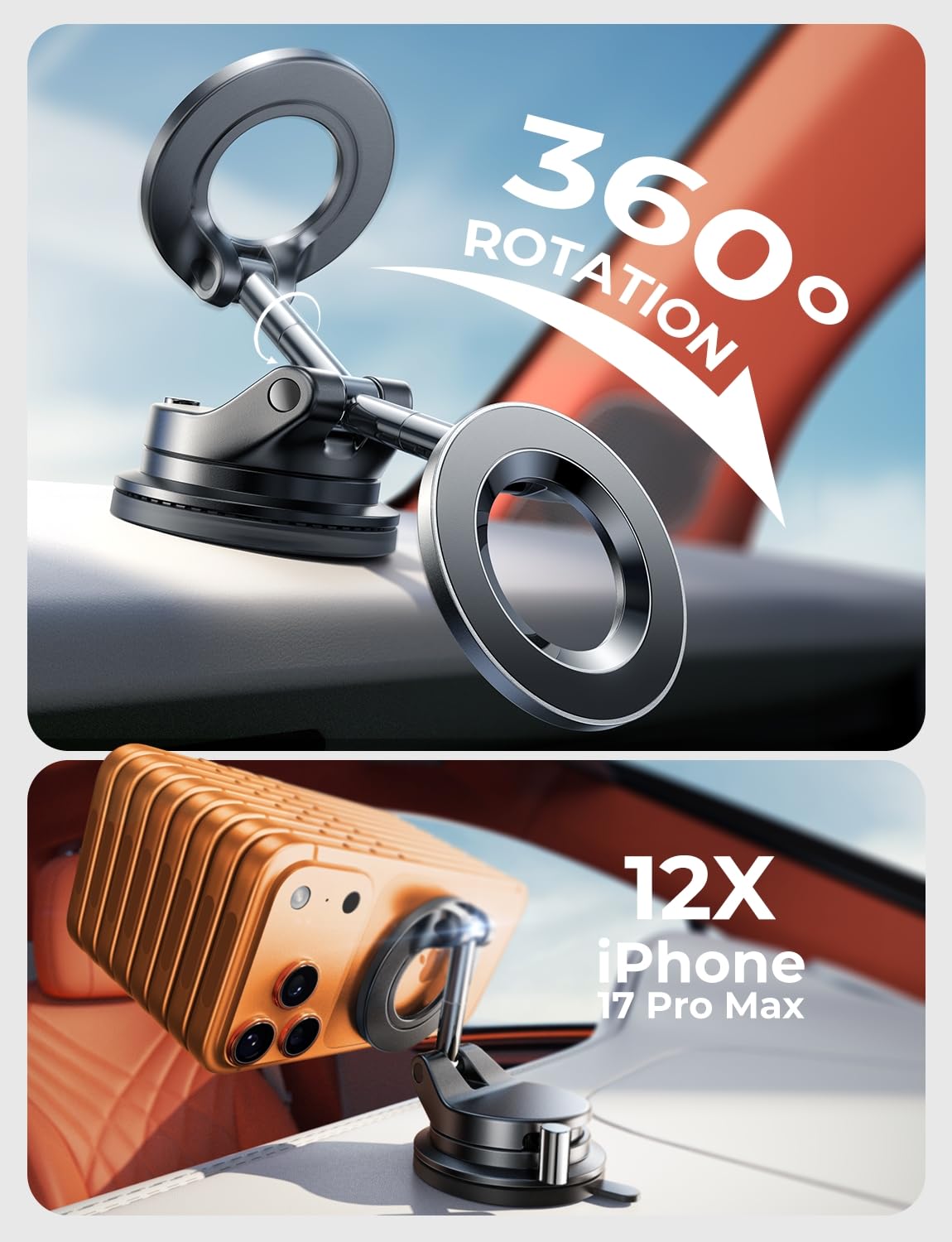 LISEN Vacuum Magnetic Phone Holder for Car, SuctionPro Magsafe Car Mount 360 Adjustable Phone Mount for Car Accessories/Truck/Jeep/Windshield/Mirror/Kitchen/Gym for iPhone 17 Pro Max 16 15 14 13