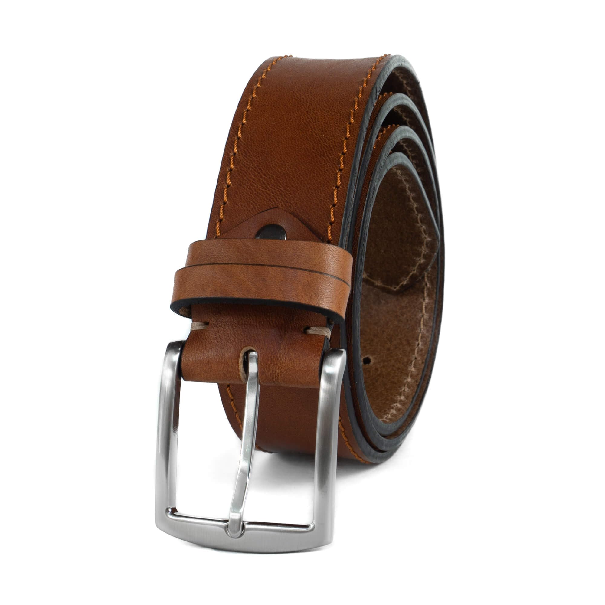 HoffeBelts Men's Leather Belt - Handmade Belts for Men with Buckle, Full Grain Leather Belts, Casual Brown Travis XXL