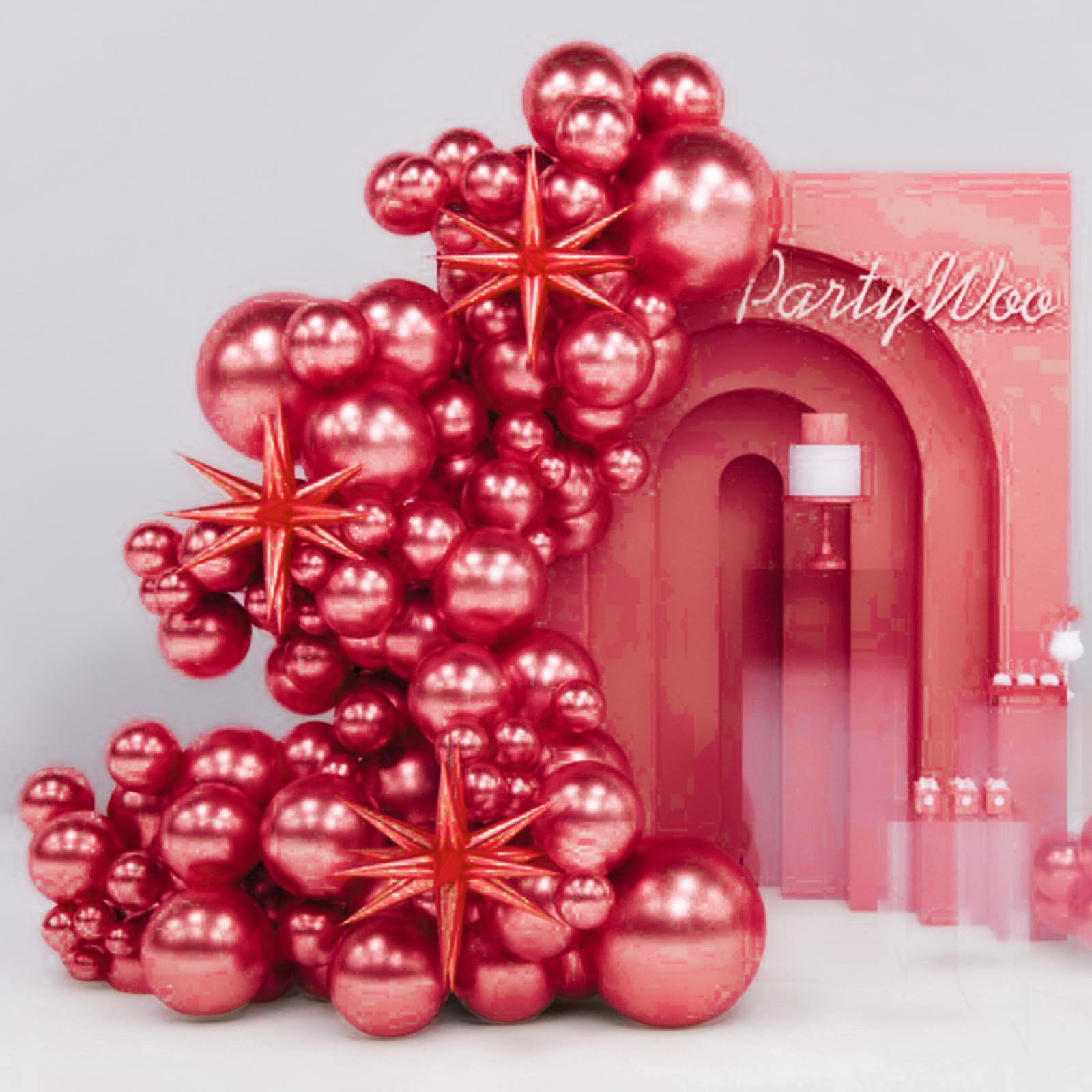 PartyWoo Metallic Red Star Balloons 110pcs Different Sizes 18 12 10 5 Inch Pack 22 Inch Red Spike Star Explosion Foil Mylar Balloon Arch Kit for Birthday Engagement Party Decorations Pink-G104
