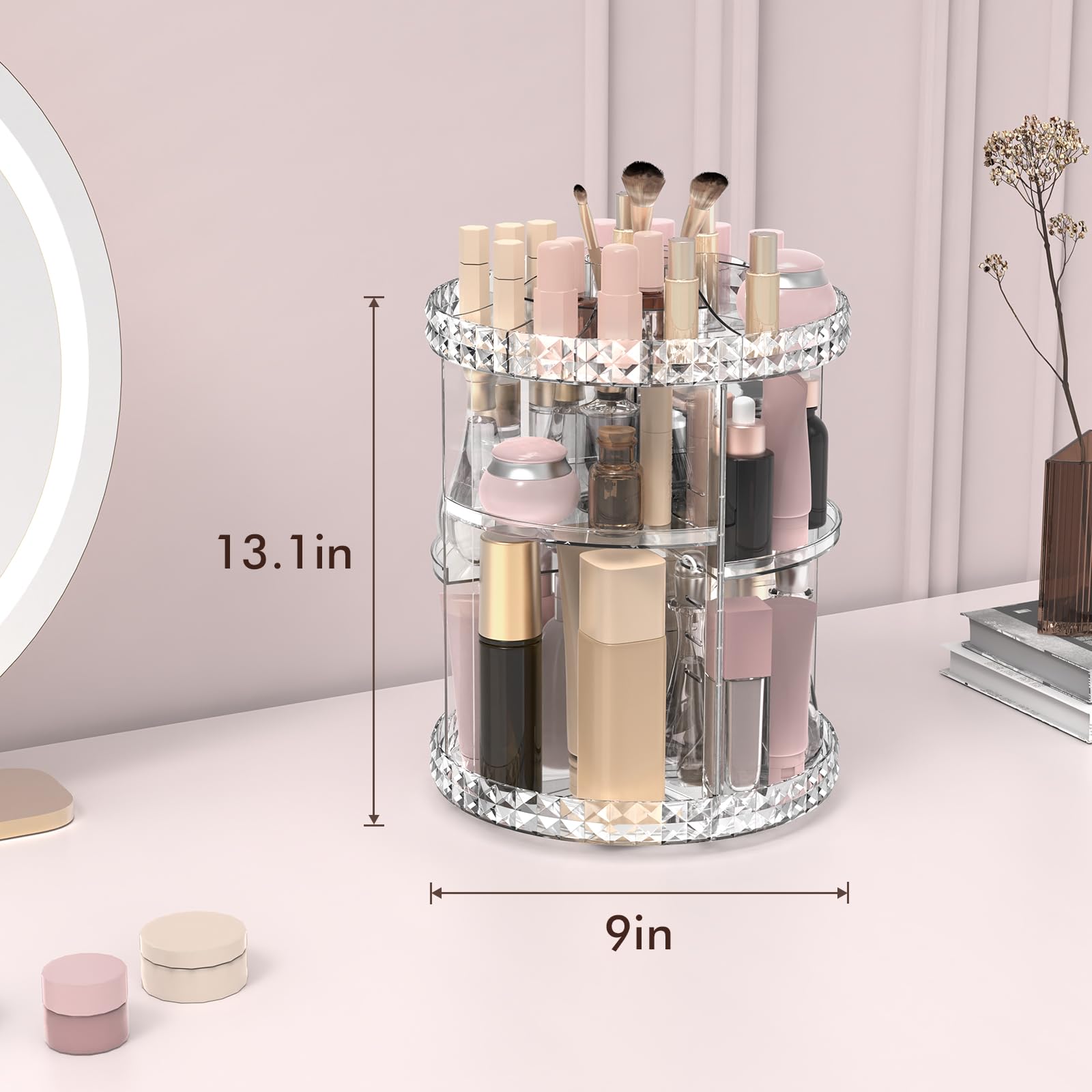 Rosoenvi Rotating Makeup Organizer, 360° Spinning Skincare Organizers, Adjustable Layer Cosmetic Storage Lazy Susan Makeup Organizers for Dresser Bathroom, Medium, Clear