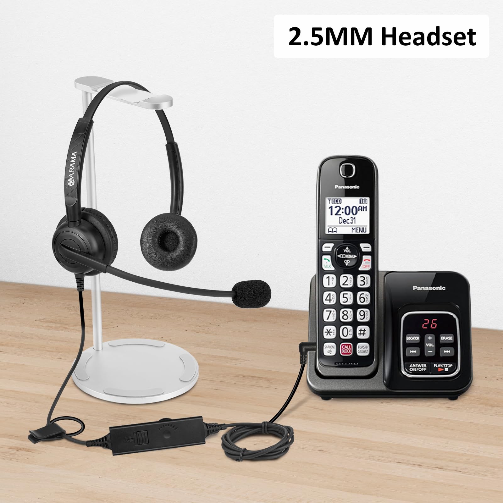 Phone Headset 2.5mm with Noise Canceling Mic & Volume Control Ultra Comfort Telephone Headset for Panasonic Vtech AT&T Uniden Gigaset Cisco RCA Grandstream Cordless Landline Office Phones