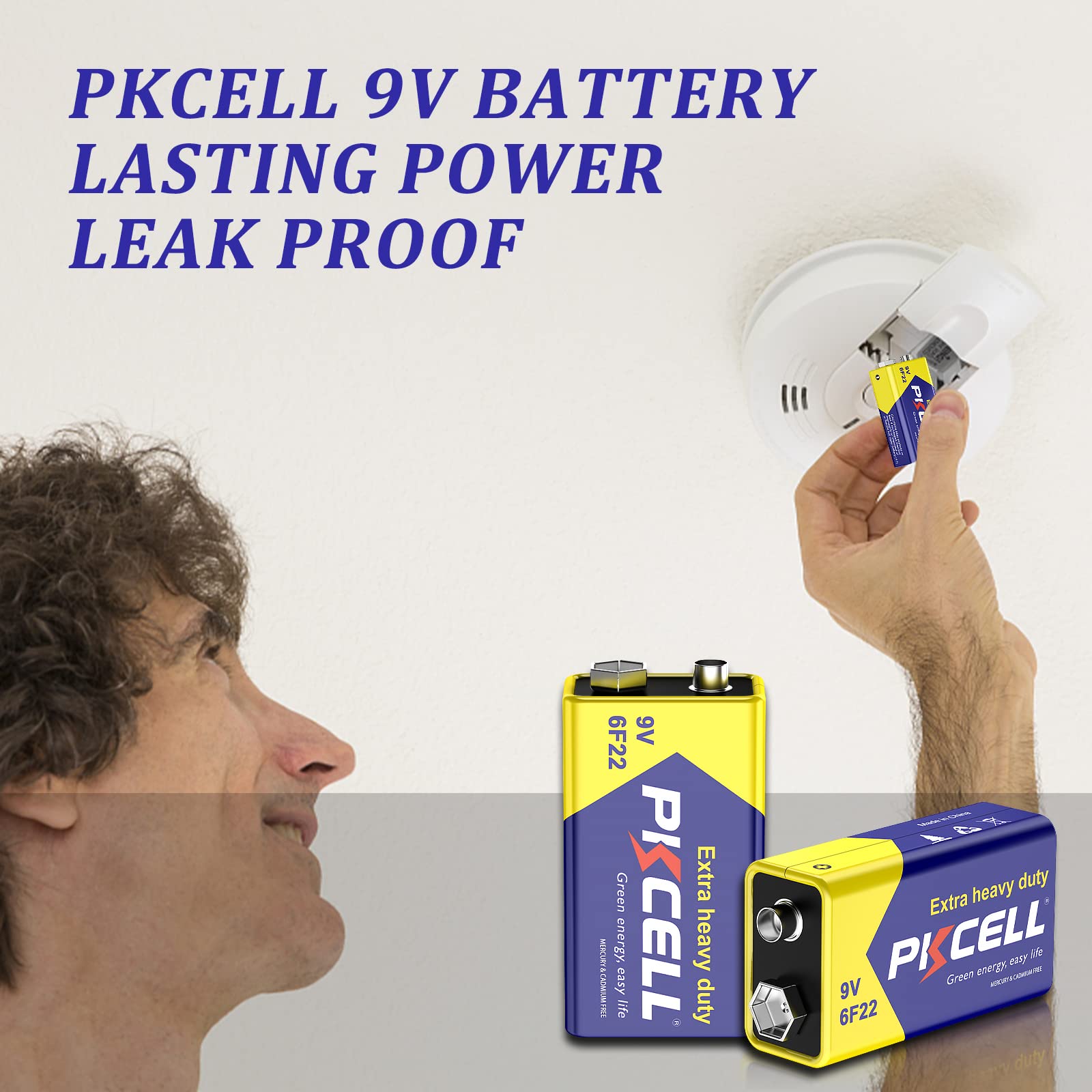 PKCELL 9V Battery Carbon Zinc for Smoke Detectors 6F22 Battery, 10-Year Shelf Life,Ultra Long-Lasting(4 Count)