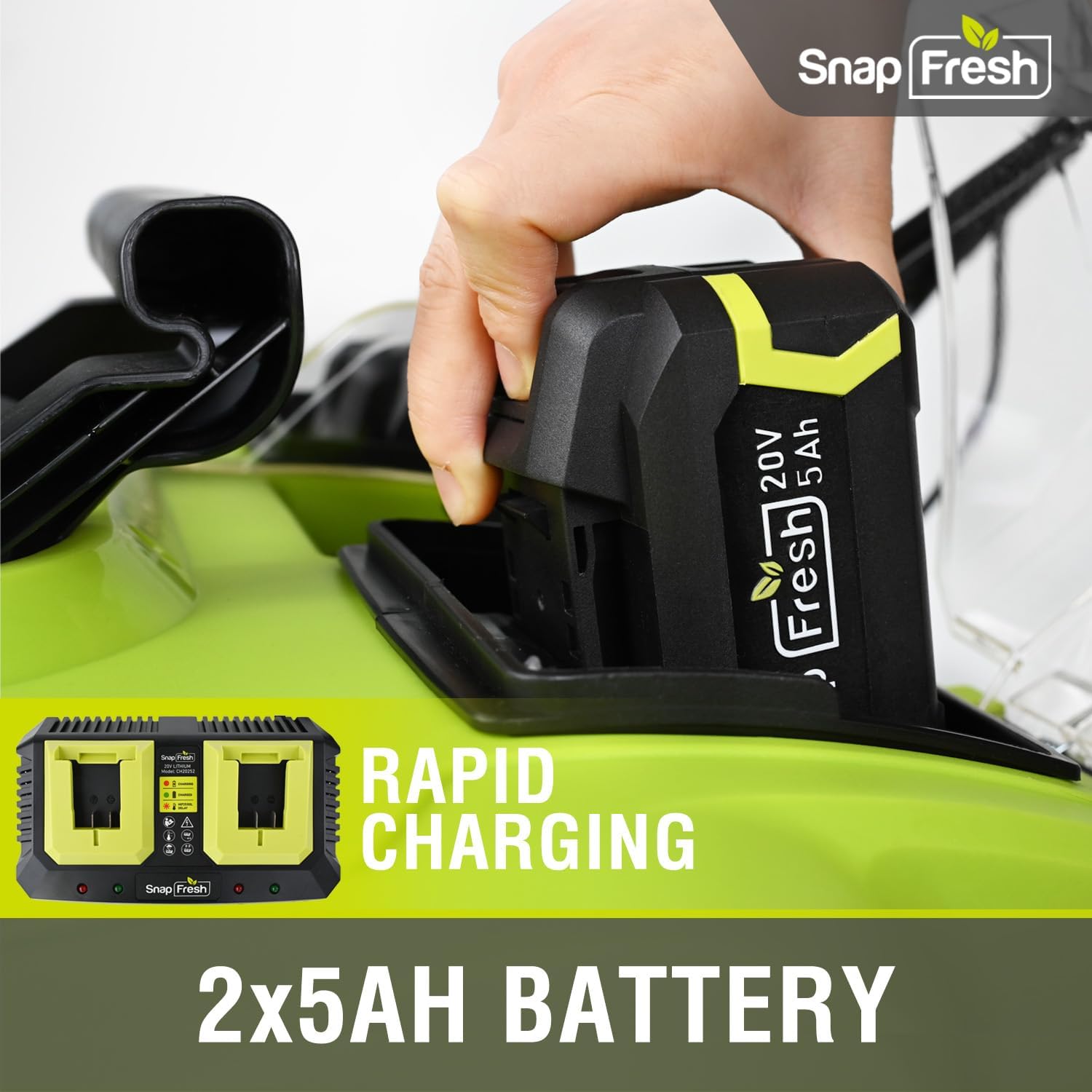 SnapFresh Electric Snow Blower Cordless - 2 x 20V 20 Inch Brushless Snow Blower with 5.0Ah Battery x 2 and Fast Charger, Built-in Dual LED Headlights