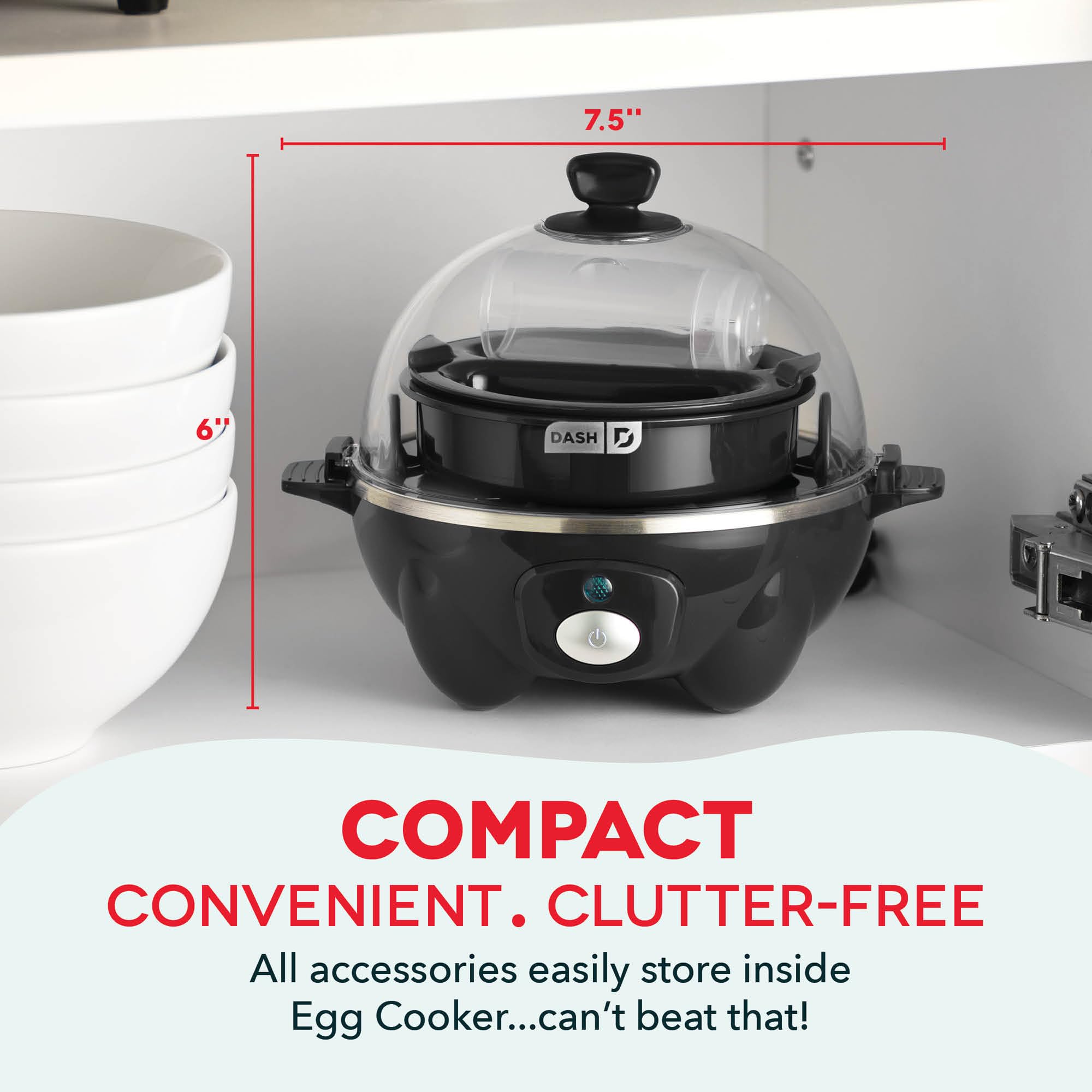 Dash Rapid Egg Cooker - Boiler, Poacher & Steamer - Includes Measuring & Recipe Guide - Dishwasher Safe - BPA Free - Holds 7 Eggs, Black