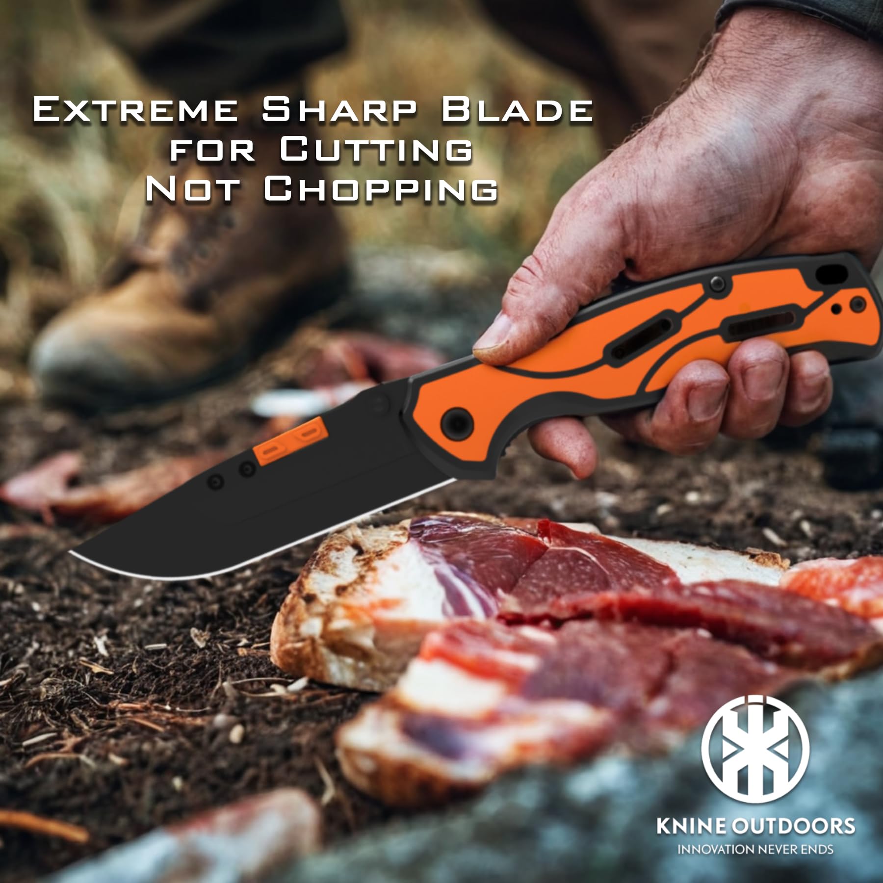 KNINE OUTDOORS Hunting Pocket Knife With Replaceable Blades and Clip, Skinning for Deer Hunting, EDC With 9 Blades (Orange)
