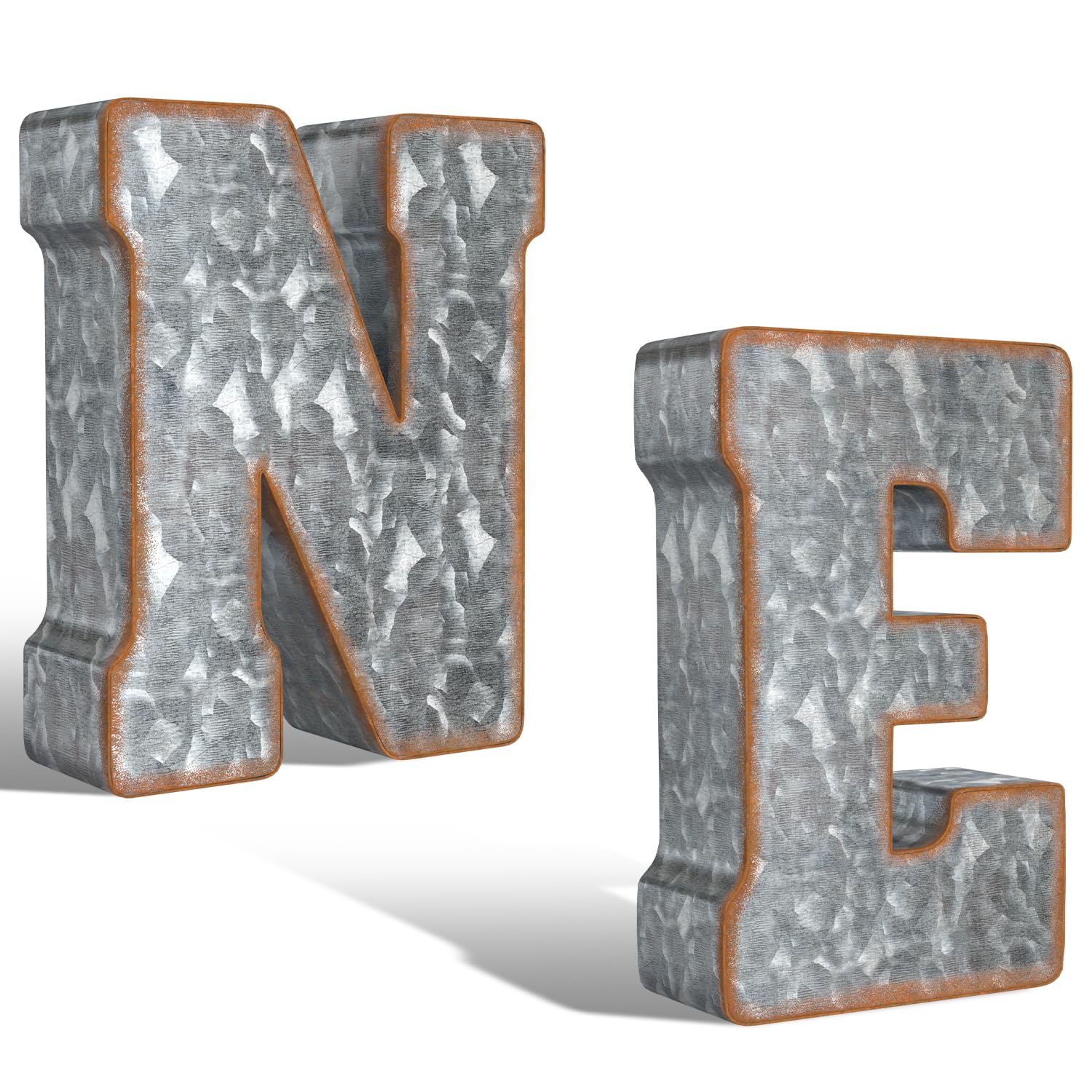 CraftyCrocodile Galvanized Metal Letters for Wall Decor - N and E for Hanging or Freestanding - Unique Blend of Rustic, Vintage, Western, and Industrial Styles, Bundle