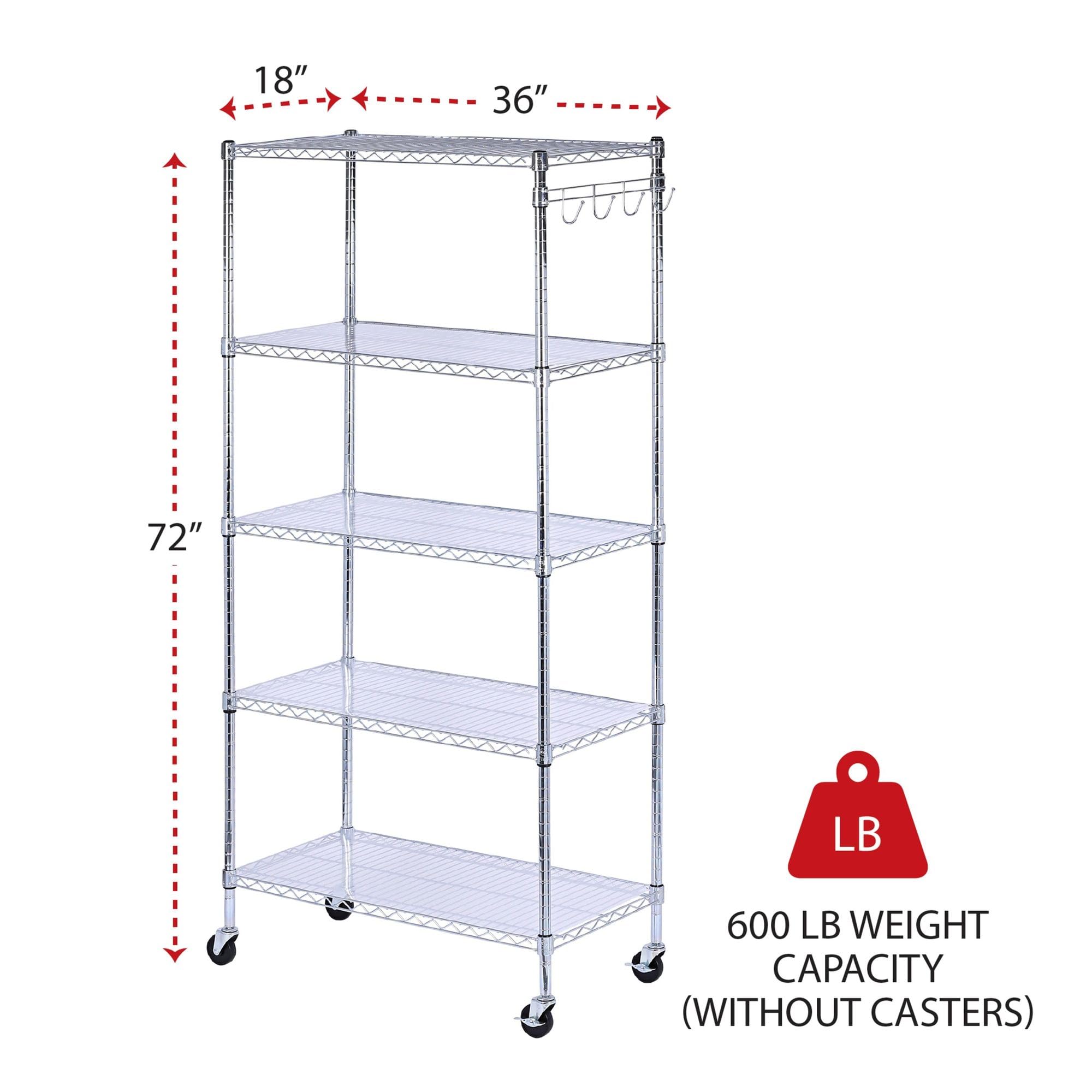 Alera SW653618SR 36 in. x 18 in. x 72 in. Five-Shelf Wire Shelving Kit with Casters and Shelf Liners - Silver