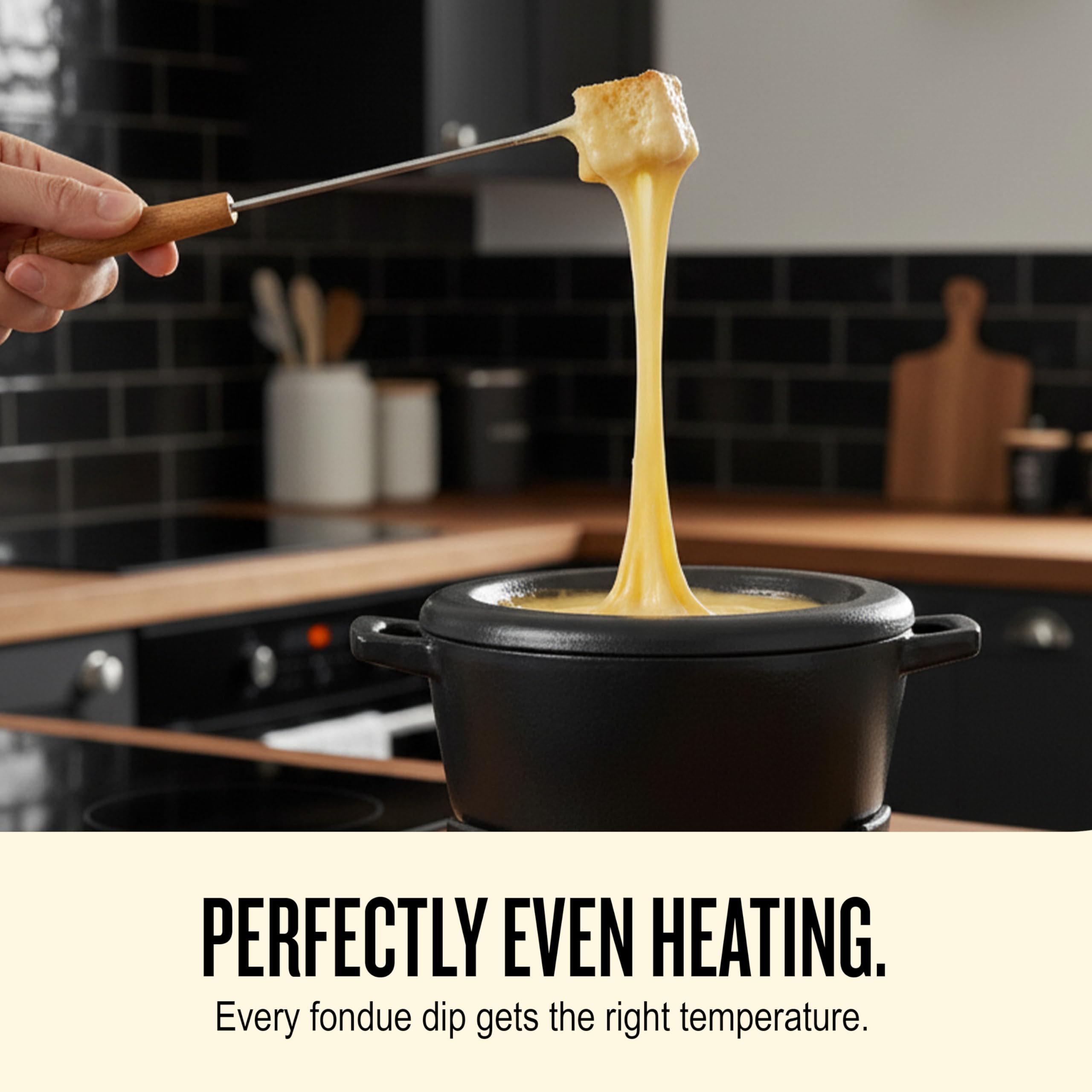 Alva Nori Cast Iron 2-Qt Fondue Pot Set – Made With No PTFE/PFOA/PFAS, Oven Safe – Works on Induction – 3-Layer Enamel, Easy to Clean, No Seasoning Needed – Includes 8 Forks, Burner & Stand