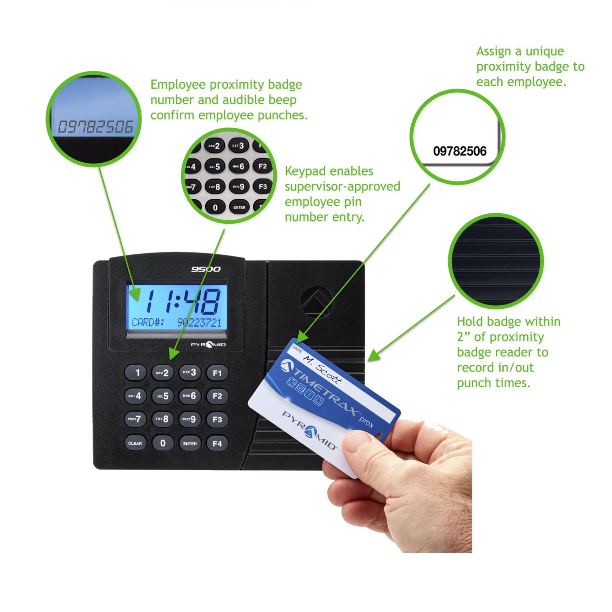 Pyramid Time Systems -TimeTrax Elite Automated Proximity Time and Attendance with Pyramid TTPROXEX Time Clock System with Software Download, Windows Compatible - No Touch Employee Punch in - Black