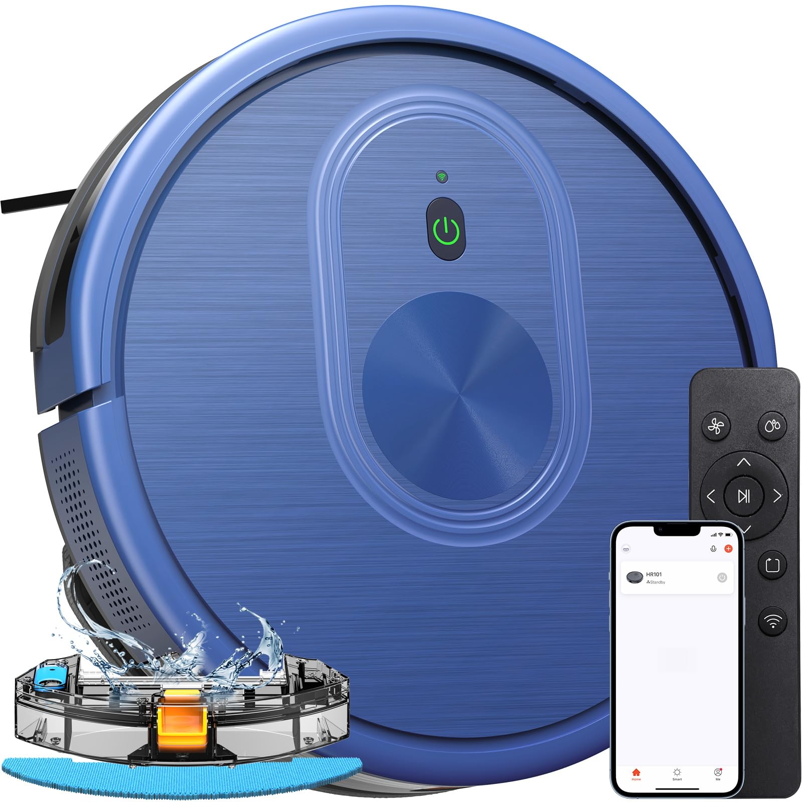 Robot Vacuum, 3 in 1 Robotic Vacuum and Mop Combo with Schedule, Mopping Robot Vacuum Cleaner with App/Bluetooth/Alexa, 1600Pa Suction, Self-Charging, Slim, for Low Pile Carpet, Hard Floor, Pet Hair