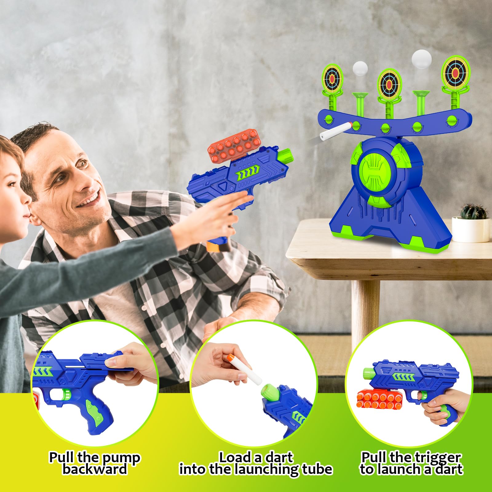 GMAOPHY Shooting Games Toy Gift for Age 5, 6, 7, 8, 9, 10+ Years Old Kids, Glow in The Dark Boy Toy Floating Ball Targets with Foam Dart Toy Blaster, 10 Balls 5 Targets