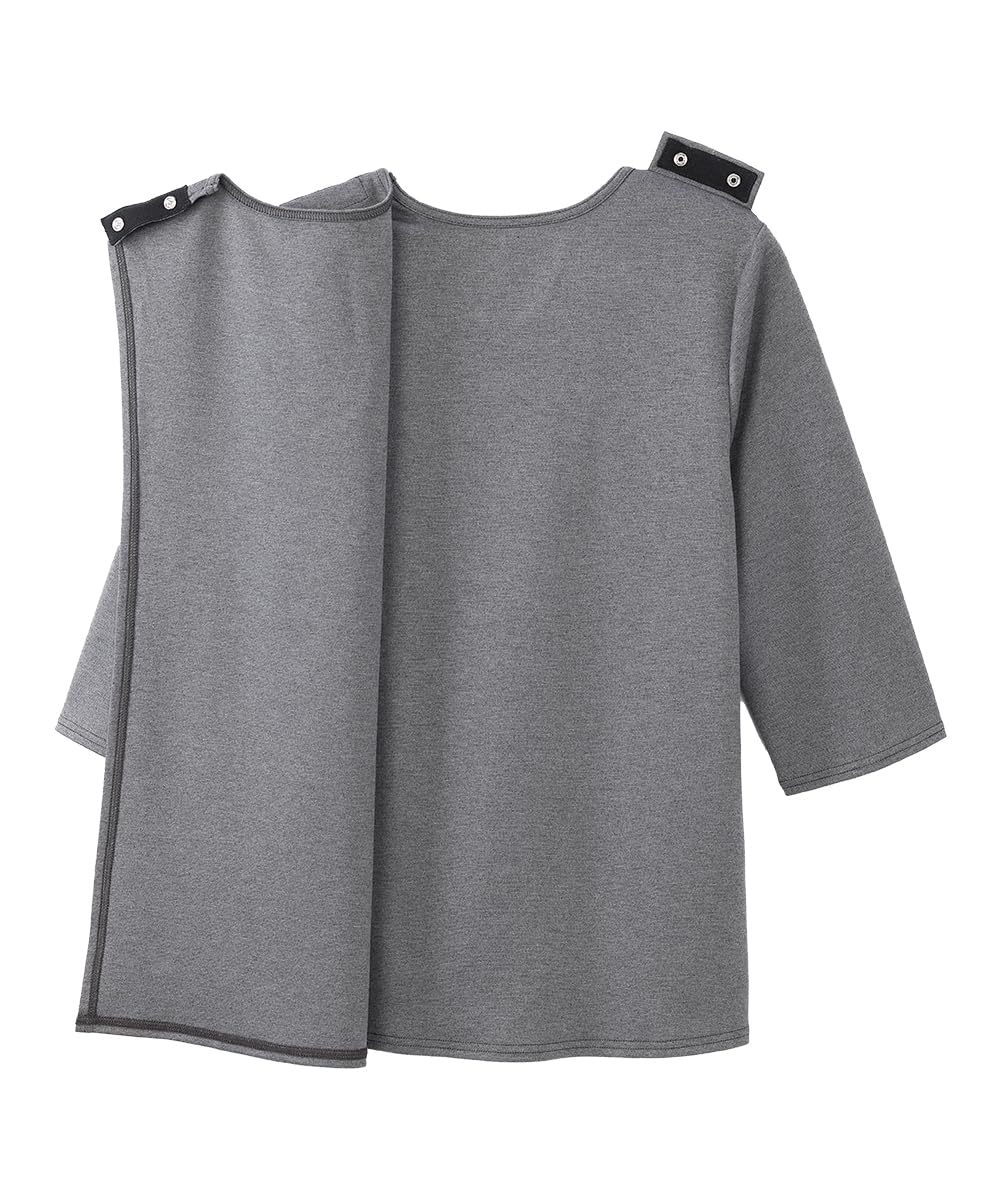 Women’s Open Back Adaptive Warm Winter Weight Top for Seniors - 3/4 Long Sleeve Scoop Shirt - Grey LGE