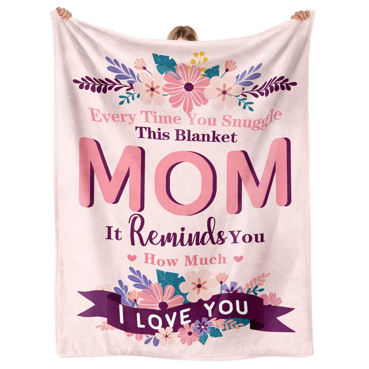 Gifts for Mom Blanket, Christmas Birthday Gifts for Mom, Best Mom New Mom First Mom Gifts from Daughters Son, Presents for Mom Unique, Pink Soft Throw Blanket for Christmas 50x60in