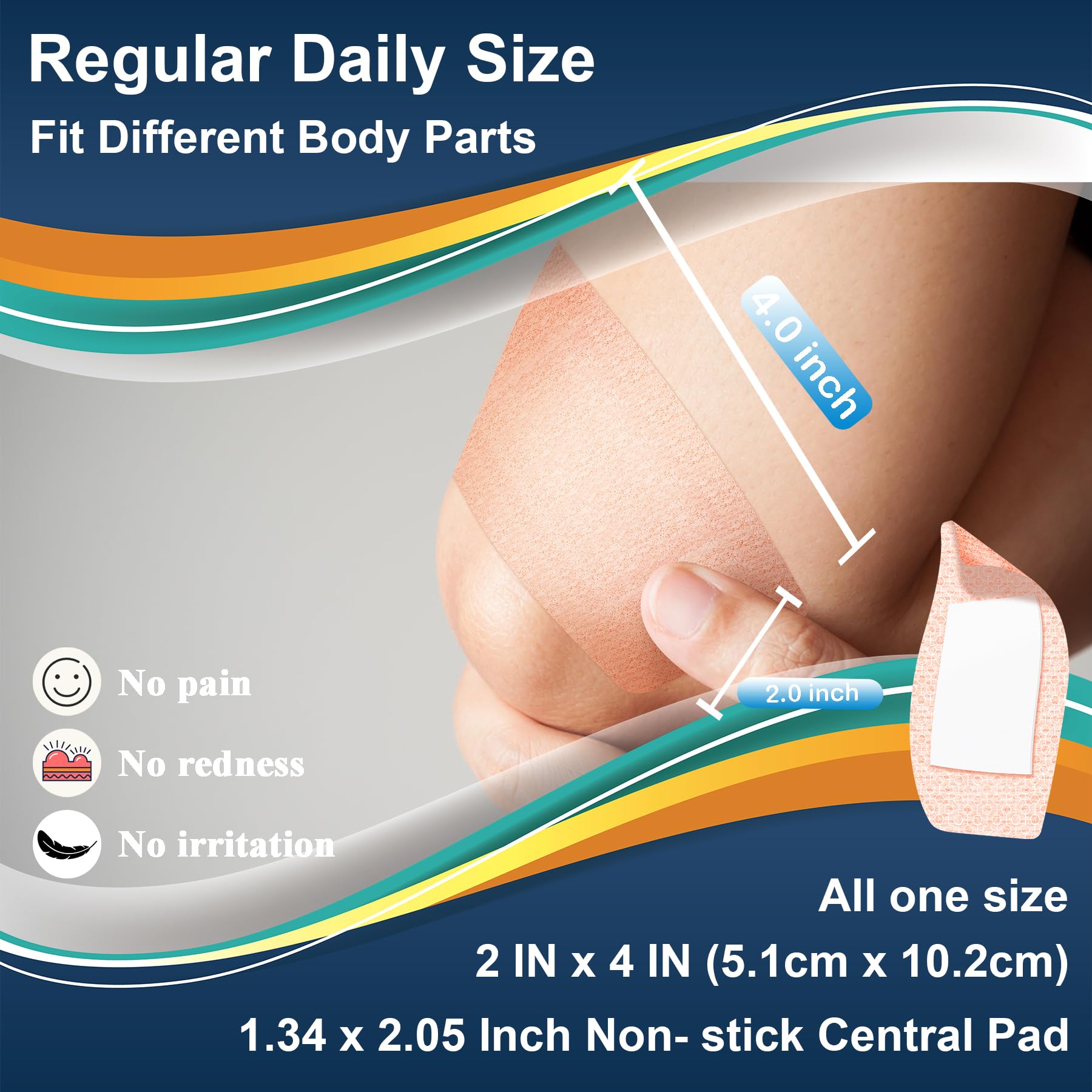 Hysimedy Silicone Bandages Extra Large Size for Sensitive Fragile Skin - 2" x 4" 20 Counts - Latex Free Non Allergenic Hypoallergenic Painless Removal Flexible Fabric Bandages