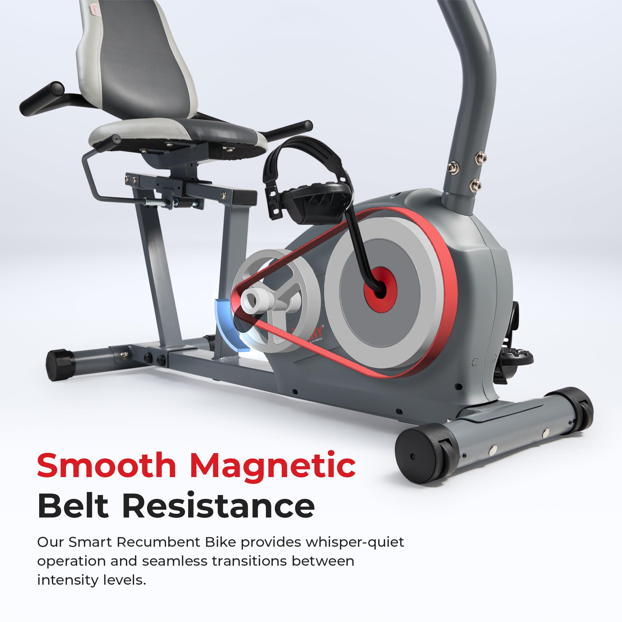 Sunny Health & Fitness Essentials Series Magnetic Smart Recumbent Bike with Exclusive SunnyFit App Enhanced Bluetooth Connectivity – SF-RB422003