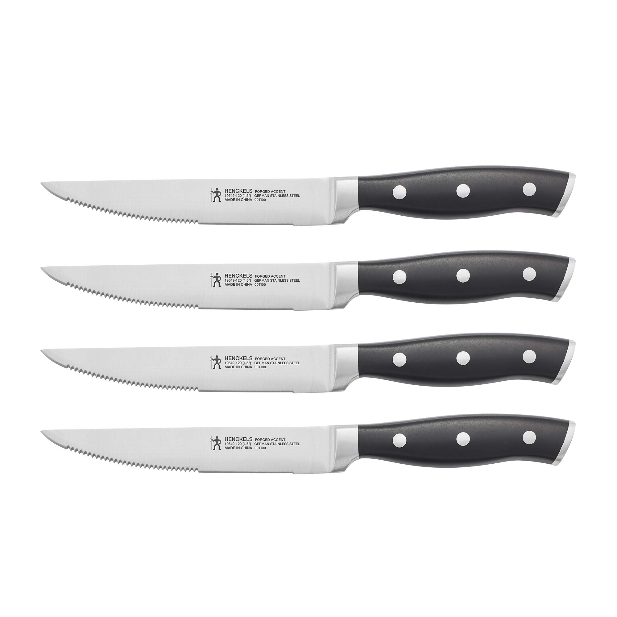 HENCKELS Forged Accent Razor-Sharp Steak Knife Set of 4, Black, German Engineered Knife Informed by over 100 Years of Mastery
