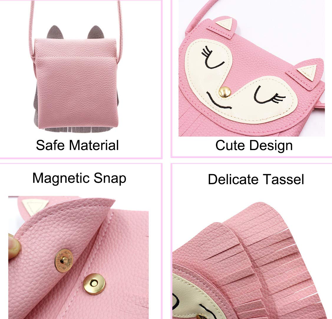 ZGMYC Fox Tassel Shoulder Bag Small Coin Purse Crossbody Satchel for Kids Girls, Large Pink (5.9 x 5.9in)