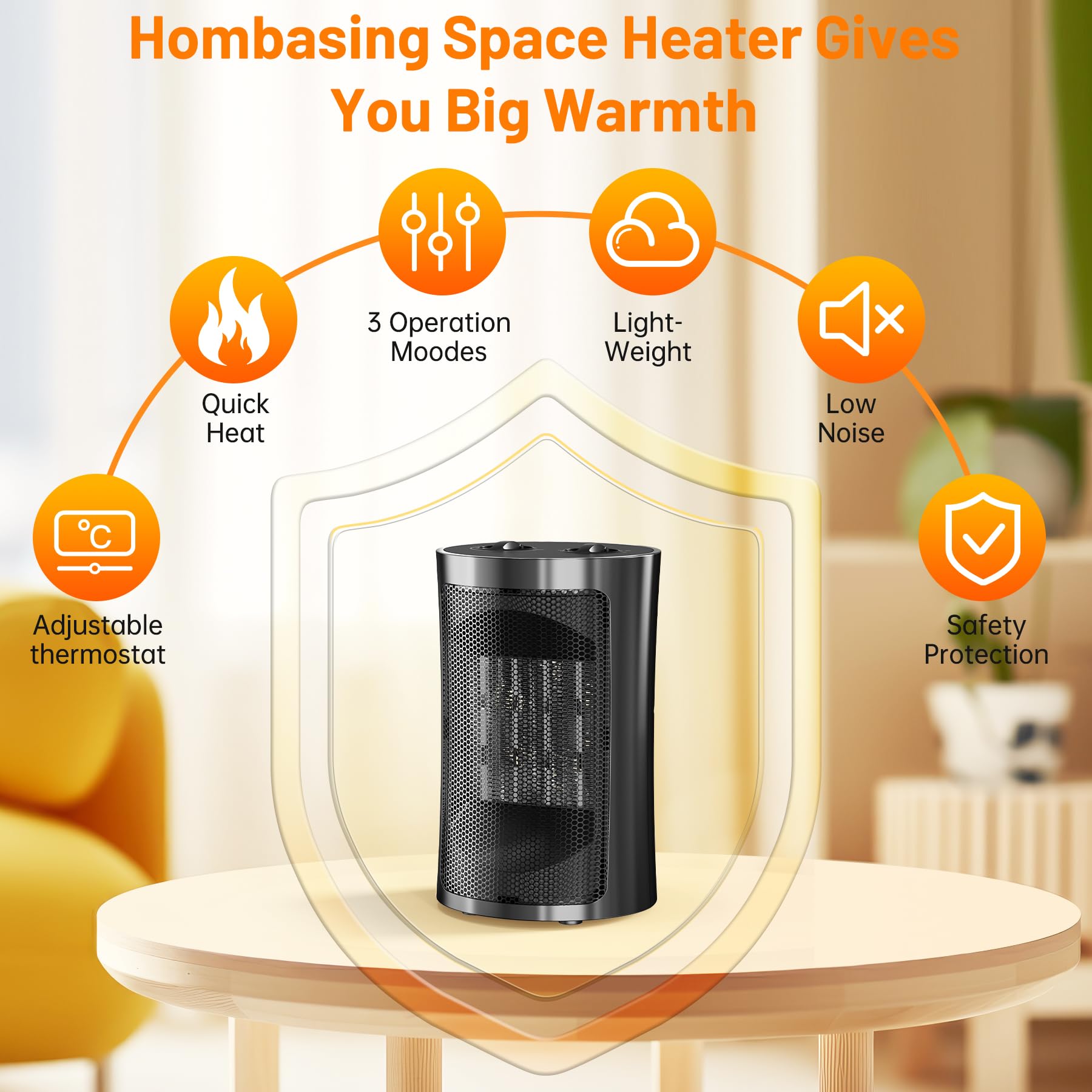 Space Heaters for Indoor Use, Portable 1500W/750W PTC Ceramic Space Heater, Small Space Heater with Thermostat, Three Modes, Overheat and Tip-Over Protection for Office Home