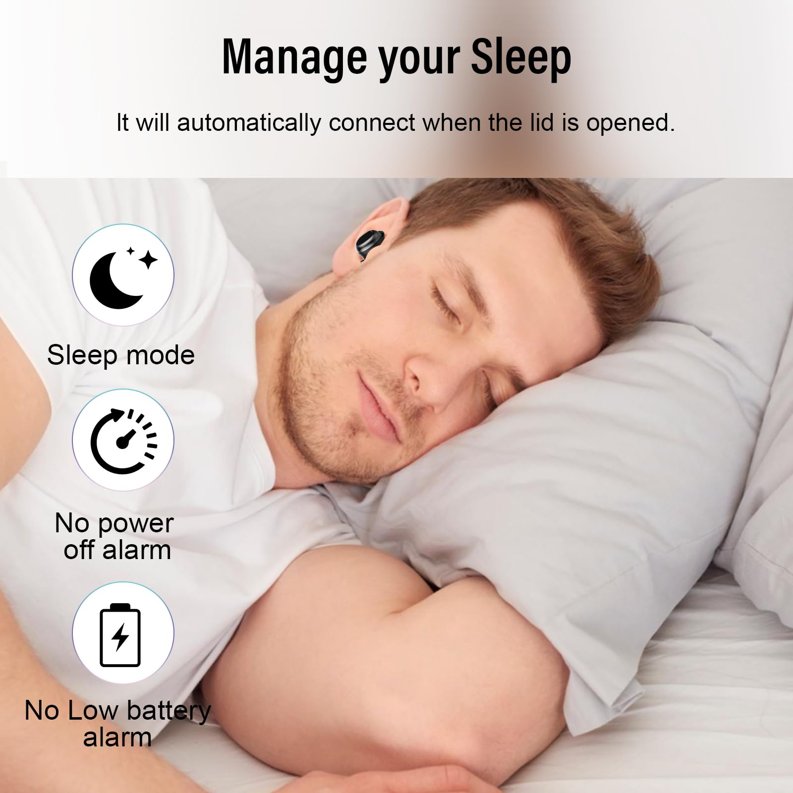 DUSONLAP Sleep Earbuds Bluetooth 5.4 in Ear Light-Weight Headphones, Mini Sleep Headphones Small Design for Side Sleepers, 47H Playtime with Charging Case, Clear Calls Earphones, Black