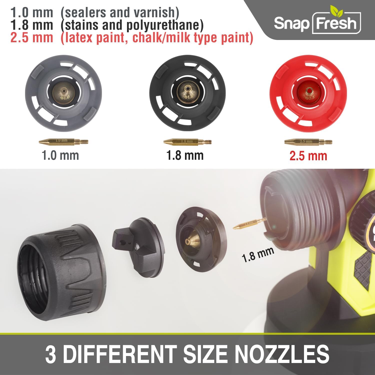 SnapFresh 20V Cordless Electric Paint Sprayer- Powerful Battery Powered HVLP Spray Gun,Lightweight Tool with 3 Nozzles for Home DIY Projects(4.0Ah Battery & Fast Charger Included)