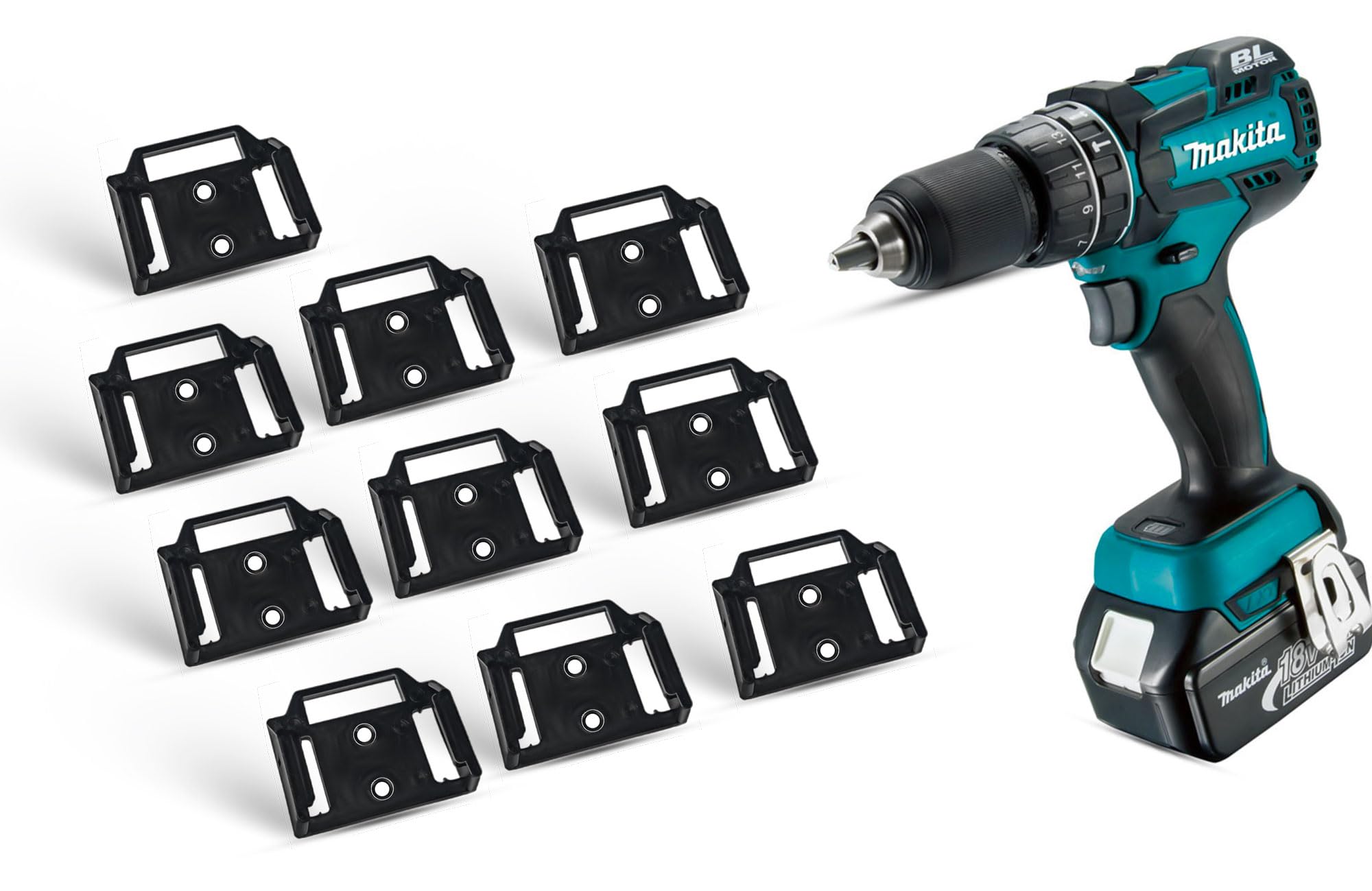 Commander Tool & Garage Organization | Makita Battery Holder Organizer | Locking Wall Mount Organizer and Slide-On Storage System for Makita Tools' Makita 18v Battery & 36v Battery (Black, Pack of 10)