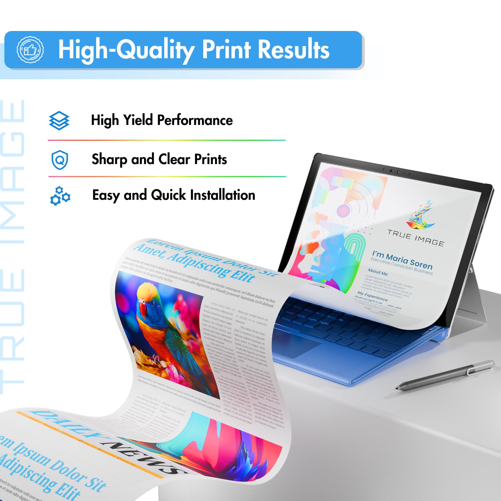 TRUE IMAGE Compatible Toner Cartridge Replacement for Canon 046H 046 CRG-046H Color ImageCLASS MF733Cdw MF731Cdw MF735Cdw LBP654Cdw MF731 MF733 Printer Ink (Black Cyan Magenta Yellow, 4-Pack)