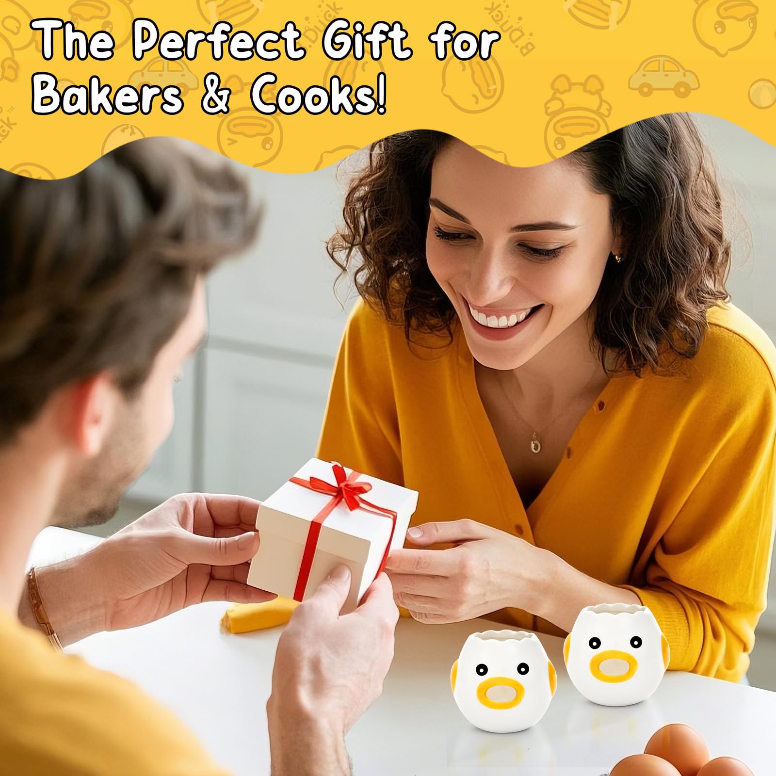 Cute Kitchen Gadgets【2 PCS】Egg Separator for Raw Eggs - Ceramic Egg White/Yolk Separator Tool, Baking Gifts for Women, Lovely Chicken Baking Supplies, Stuff, Accessories.