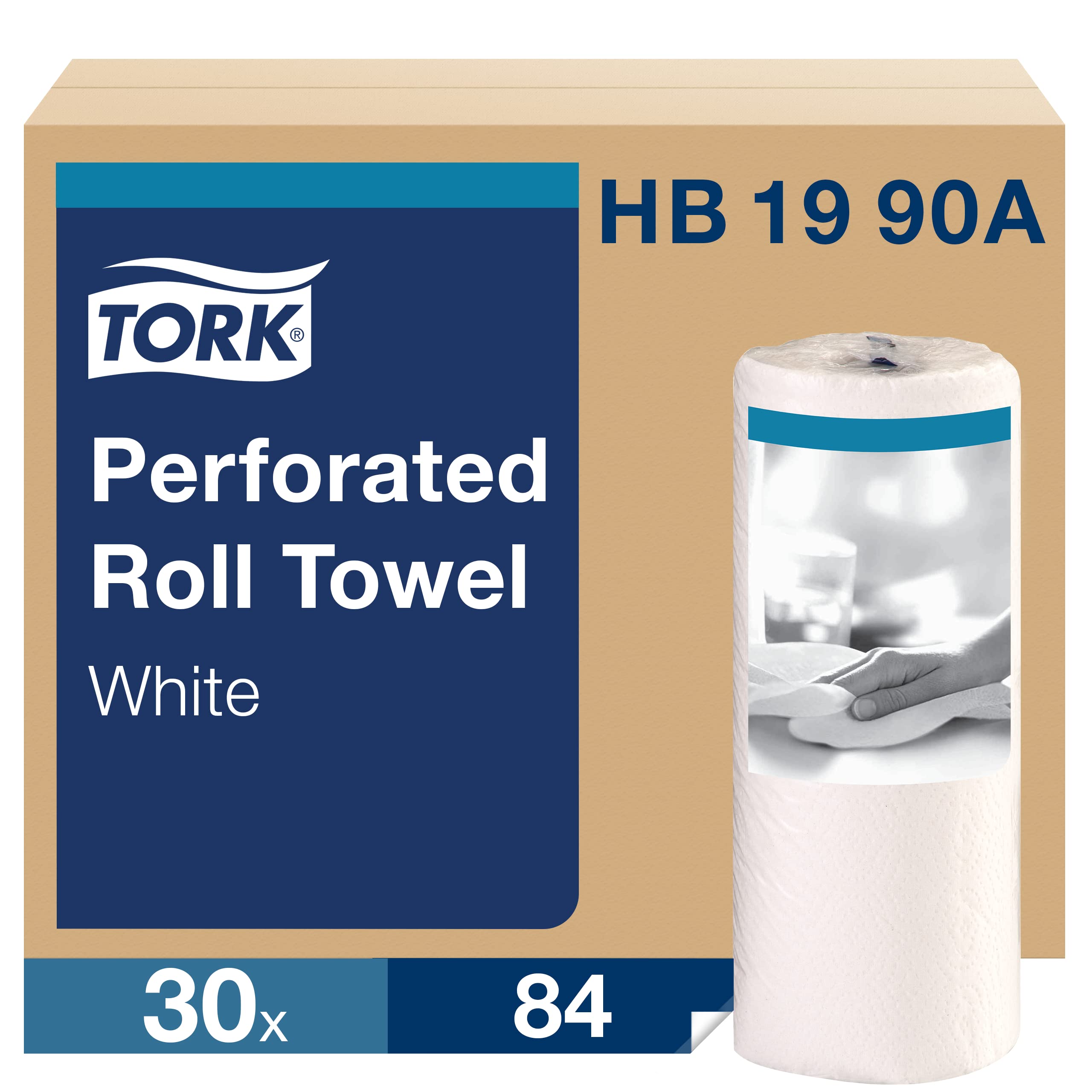 Tork HB1990A Perforated Paper Roll Towel, 2-Ply, 11" Width x 9" Length, White (Case of 30 Rolls, 84 per Roll, 2,520 Towels)