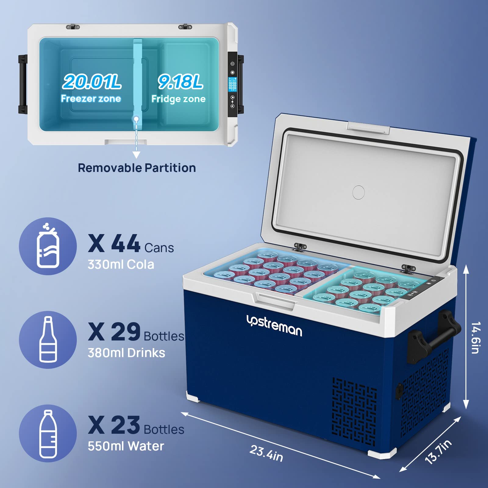 Upstreman C3 12 volt Refrigerator, 30L(32 Quart) Portable Car Refrigerator, Electric Cooler and Freezer with Dual Temperature Display, -4℉-68℉, Fridge for camping, RV and Home