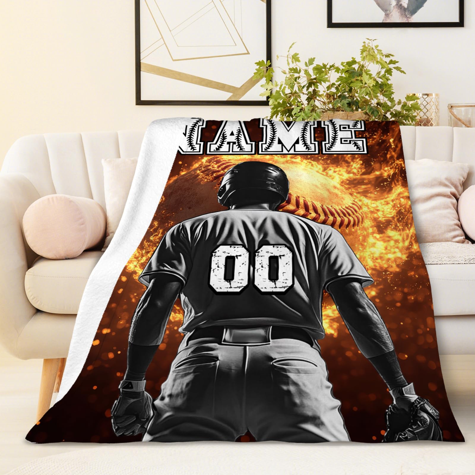 Custom with Name Kids Blankets - 50x40 Inches Small Baseball Themed Gifts for Teens, Boys 8-12, Sports Soft, Cozy & Warm Blanket for Couch, Sofa - Baseball Stuff Gifts for Team Players