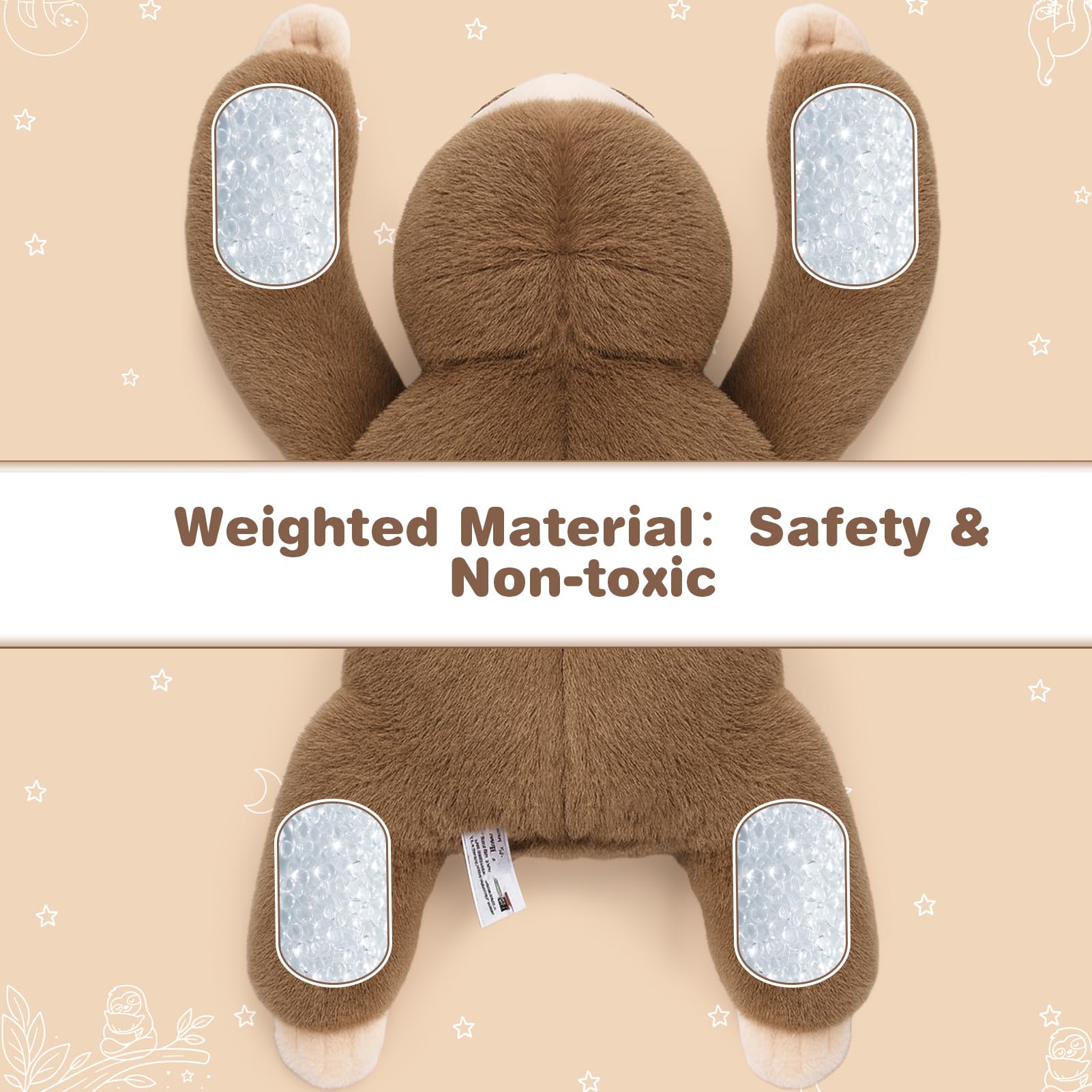 Joyreal Sloth Sensory Weighted Vibrating Pillow, Pressure Activated for Kids Adults, Plush Minky Soft Size: 11 by 21 inches Pillow Animal for Focus & Balance for Gift Birthday Autistic (Brown)
