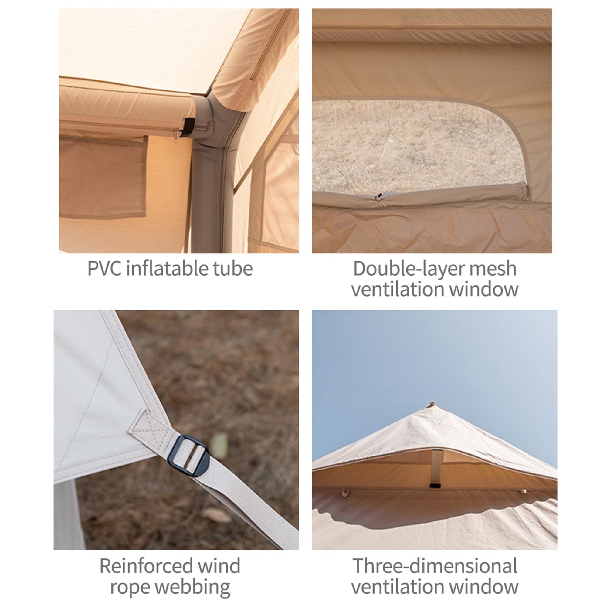 Naturehike Inflatable Tent House for Camping, Breathable Cotton Glamping Tent with Pump, Large Room 4 Season Tent for 4 Person, 4-8 Person Canvas Tent for Camping