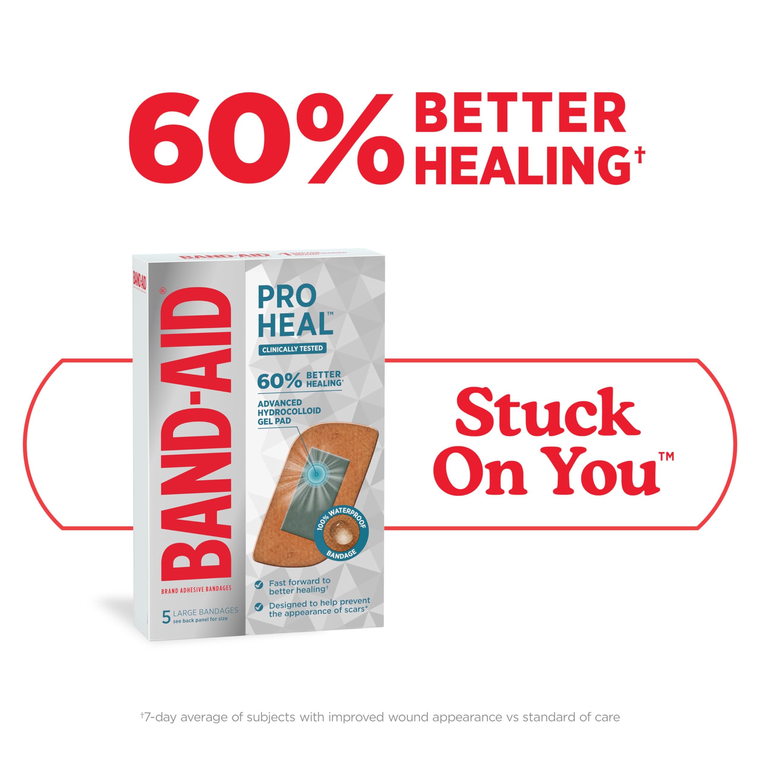 Band-Aid Brand Pro Heal Adhesive Bandages with Hydrocolloid Gel Pads, Large Clinically Tested Waterproof Bandages for Better Healing of Minor Wounds, Sterile First Aid Bandages, 5 ct