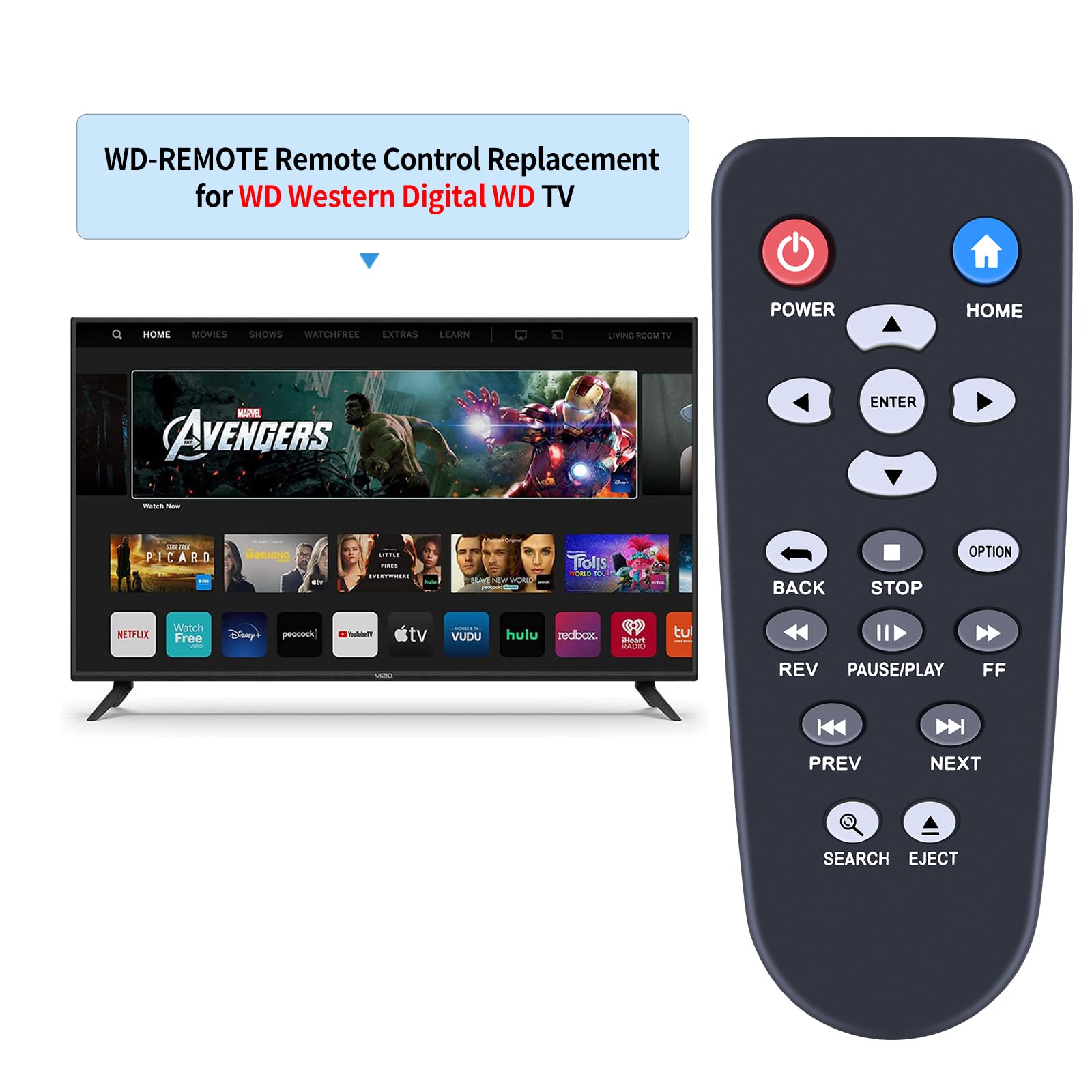 WD-RC Replacement Remote Control Compatible for WD Western Digital WD TV 1tb 2tb 3tb Live TV Plus Mini HD Hub Media Player