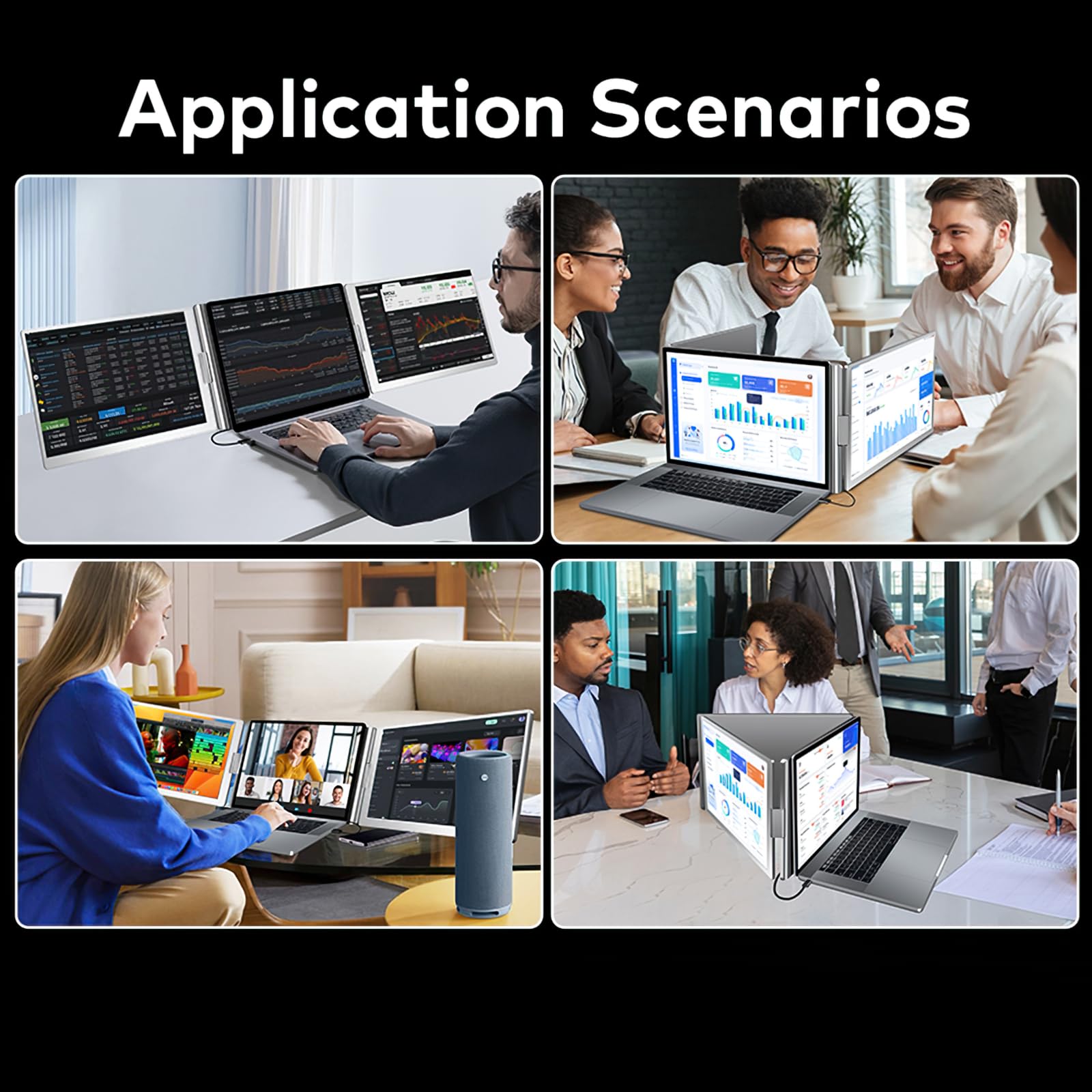 WGK Triple Portable Monitor, FHD 1200P IPS Laptop Monitor Extender Full Function Type-C/HDMI Ports, Foldable Dual Screen Extender for 13.3’’-17.3" Compatible with Windows, Mac