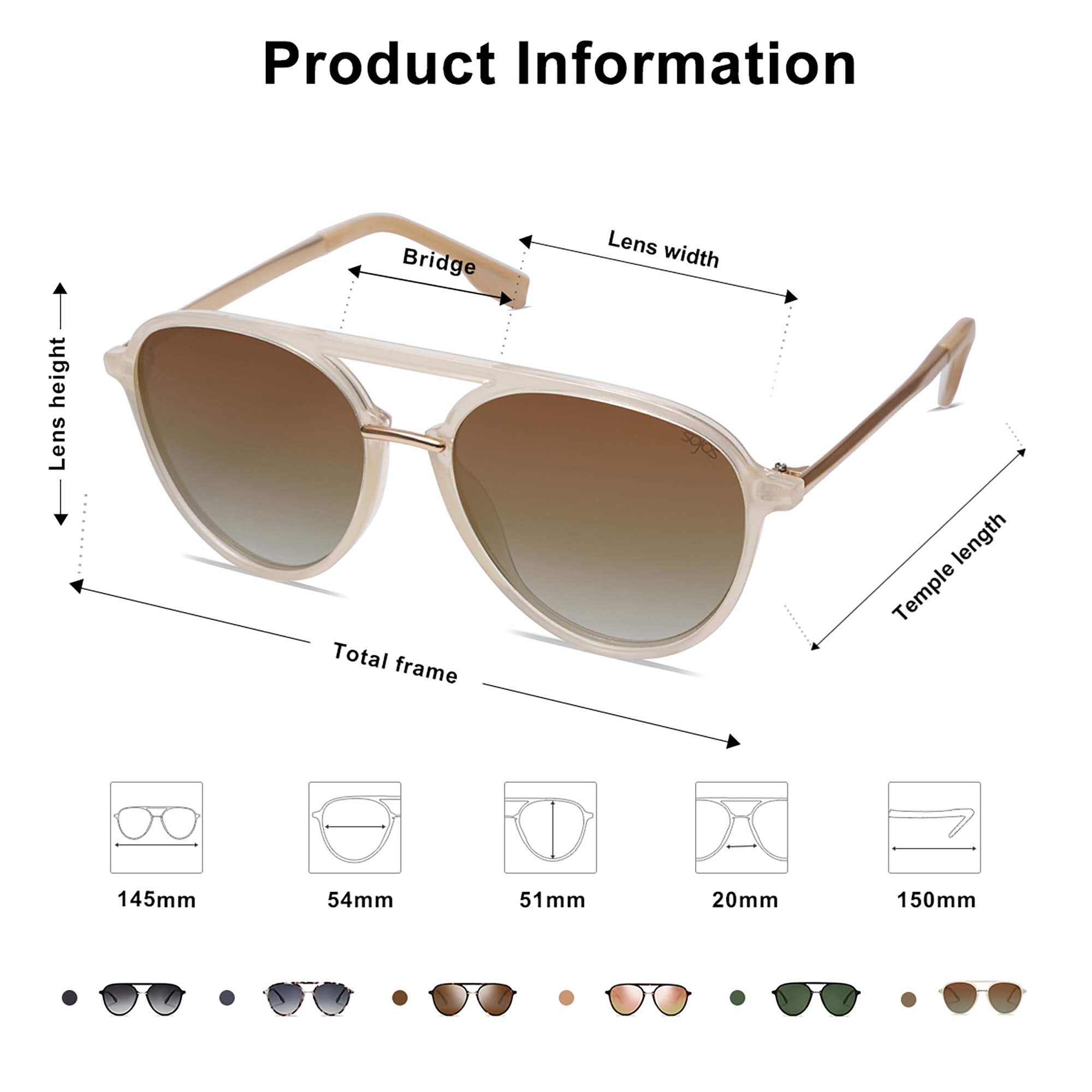 SOJOS Retro Aviator Polarized Sunglasses for Women Men Double Bridge Ladies Shades SJ2078 with Crystal Pink Frame/Gradient Brown Lens