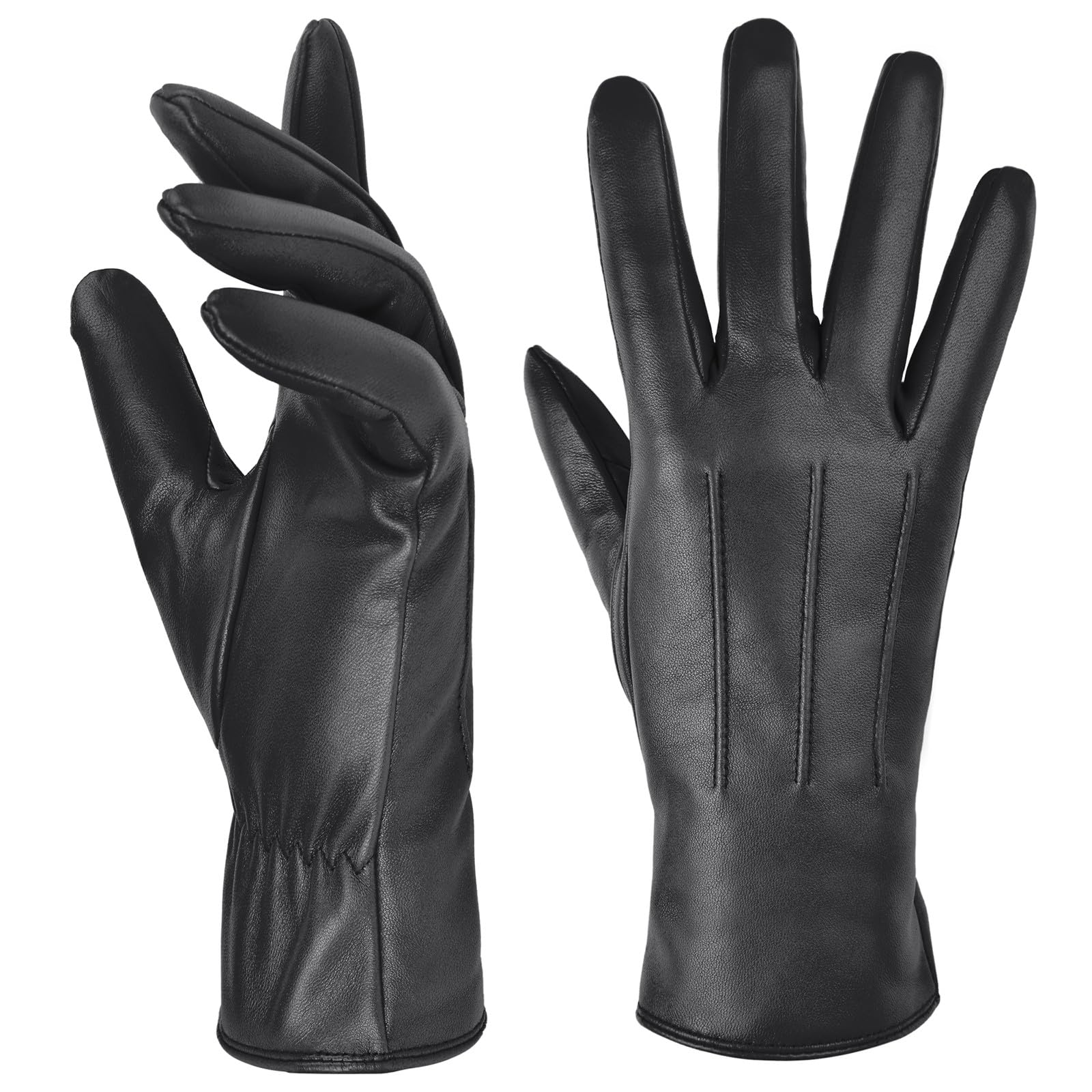 Harssidanzar Leather Glove For Women,Winter Warm Cashmere Lining Touchscreen Texting Warm Driving Lambskin Leather Glove GL017,Black, Size L