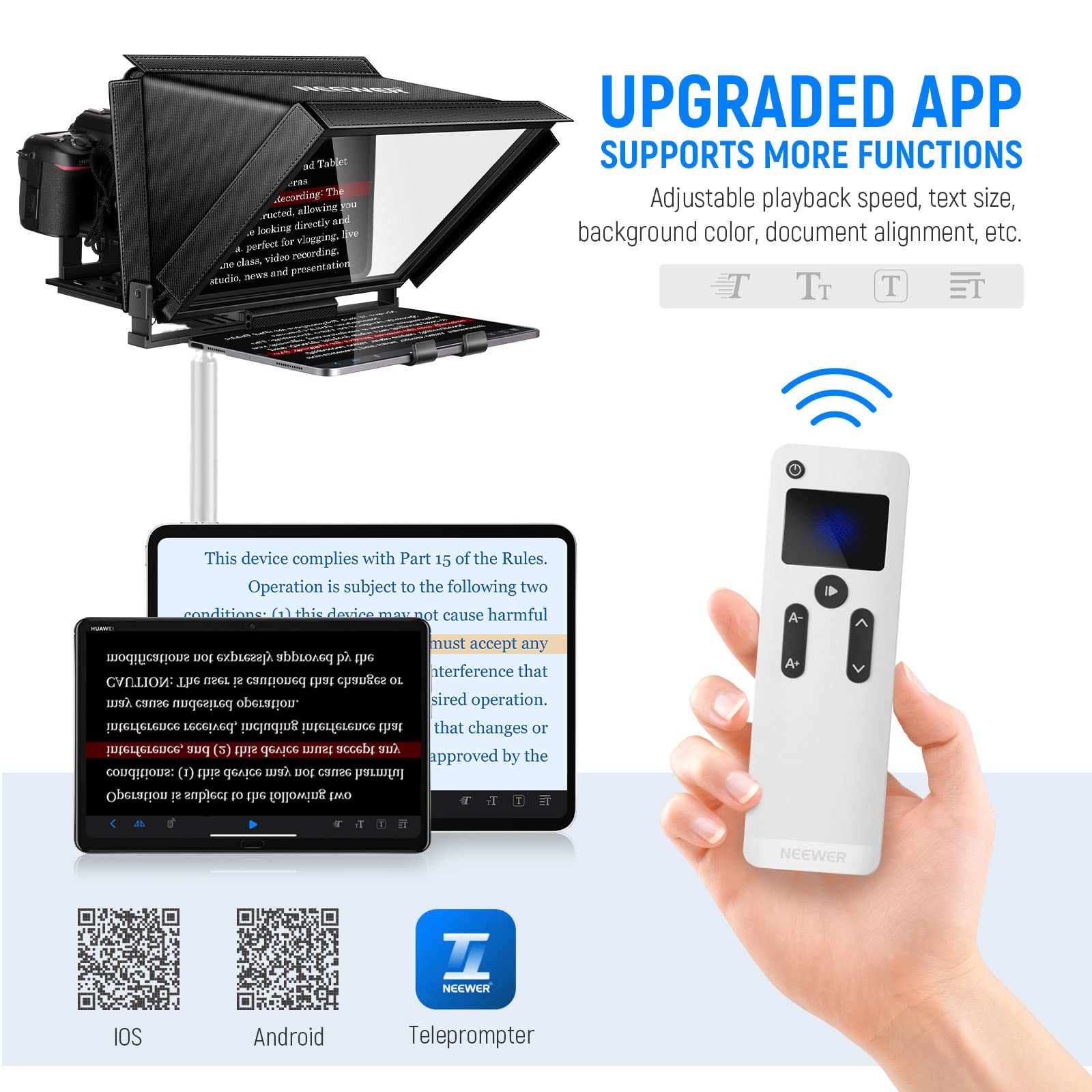 NEEWER X12 14 inch Aluminum Alloy Teleprompter for iPad Tablet Smartphone DSLR Cameras with Remote Control, Carry Case, APP Compatible with iOS/Android for Online Teaching/Vlogger/Live Streaming