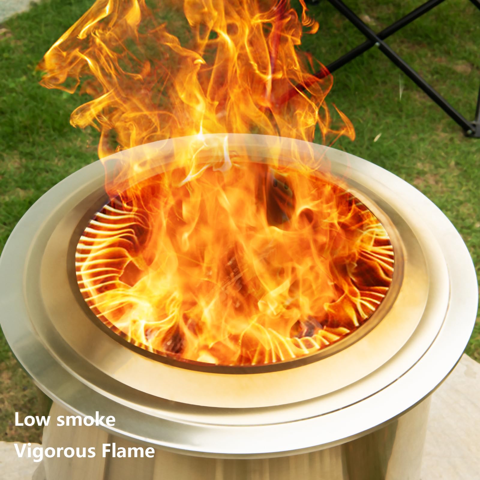 Verdeluxe Smokeless Fire Pit,22 Inch Stainless Steel Firepit, Outdoor Wood Burning Fire Pit with Cover,Smokeless Firepits for Outside Backyard Patio Garden Camping Bonfire
