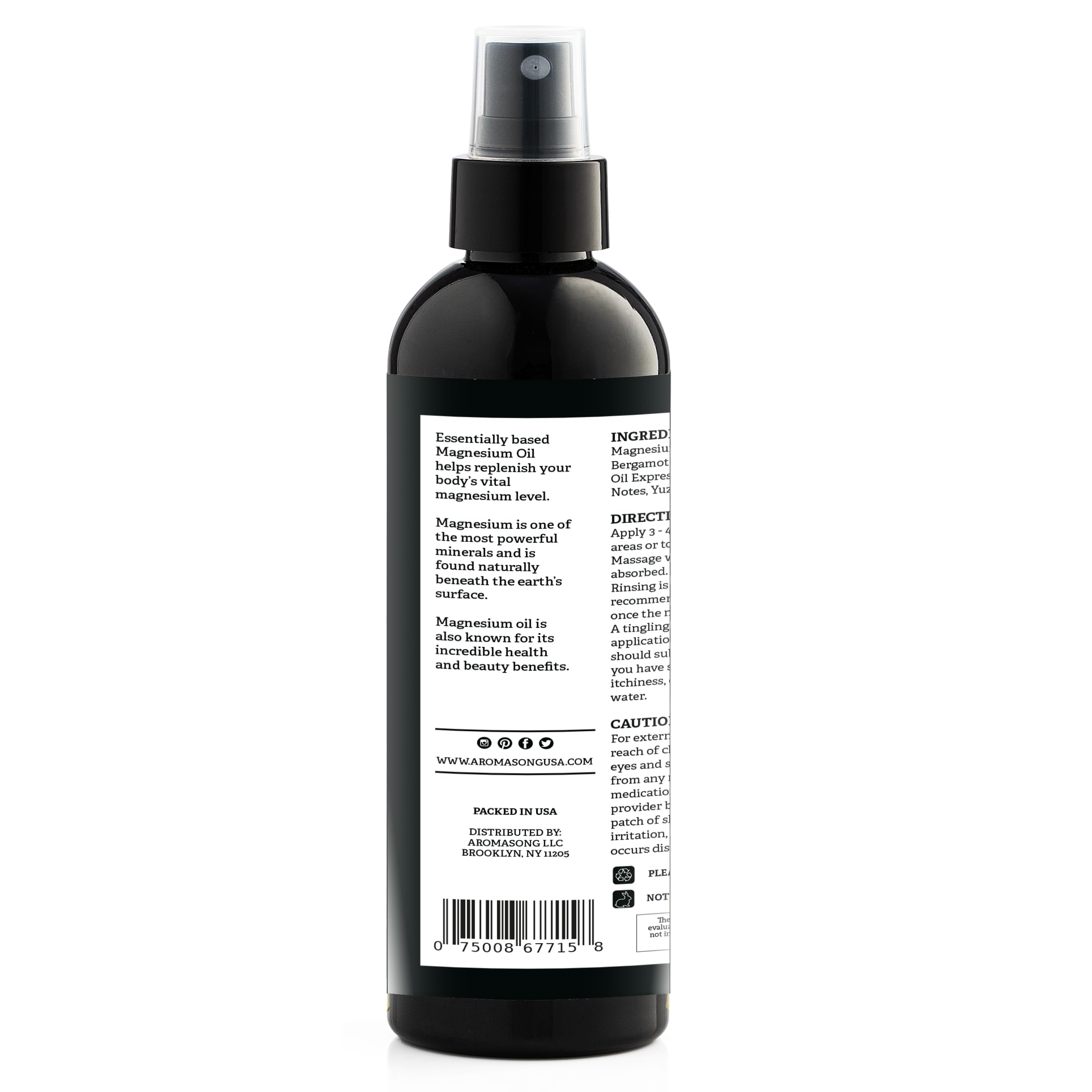 Aromasong Magnesium Spray Grapefruit - Extra Strength 2 Pack of (23mg in Each Spritz) 8 Oz, Natural and Pure Magnesium Oil Spray - Made in The USA - for Leg Discomfort and Promotes a Calm Sleep