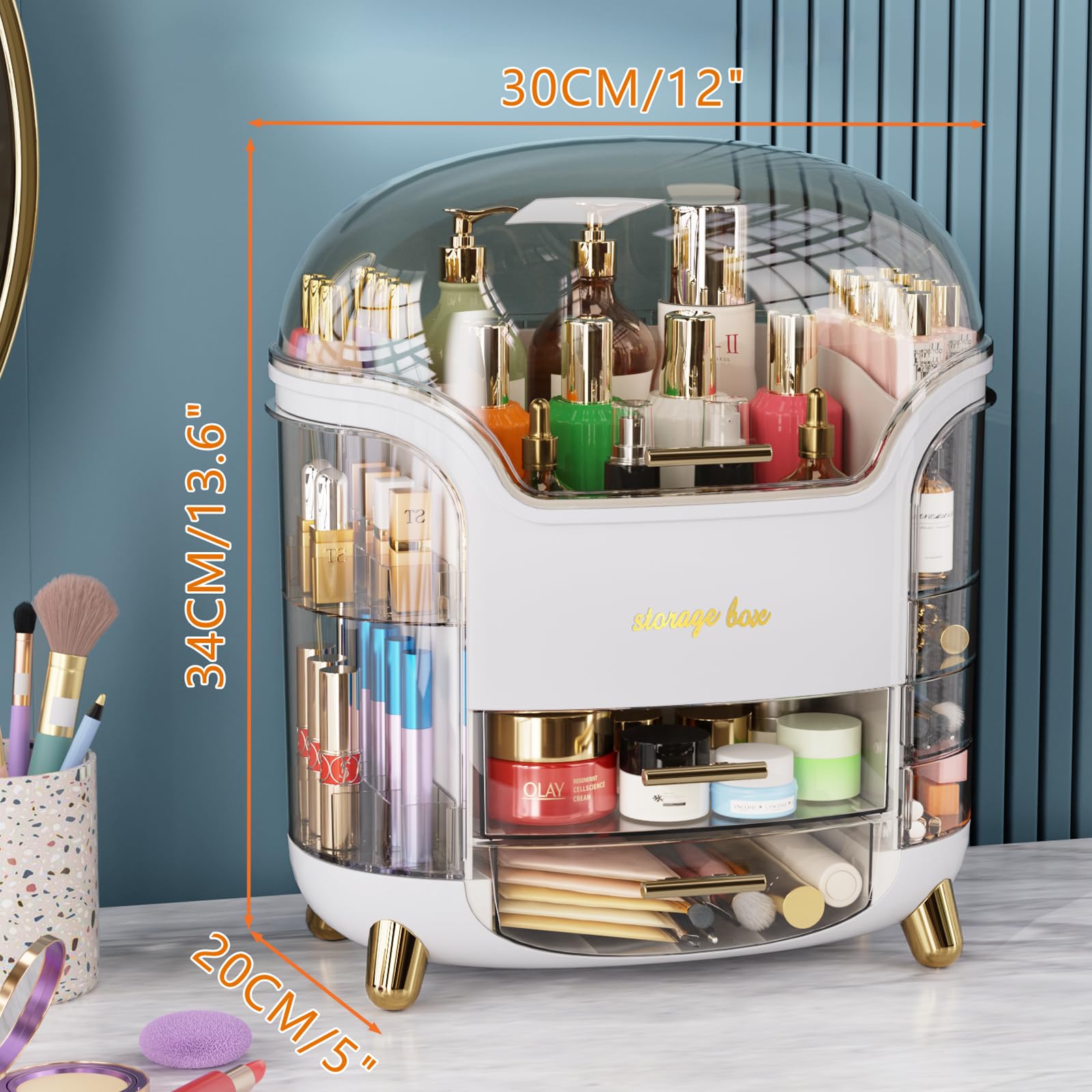 Large Capacity Makeup Organizer Makeup Organizer Countertop Vanity Organizer For Waterproof &Dustproof Skincare Organizers For Bedroom Bathroom Multi-style Makeup Organizer For Vanity
